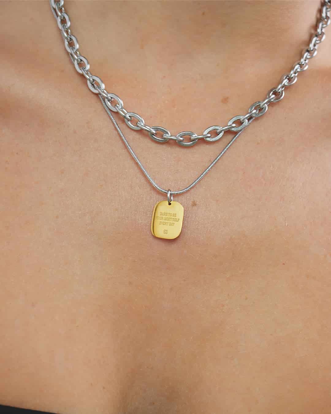 Collar Doble Dije Oro - Acero Inoxidable - miniatura 3