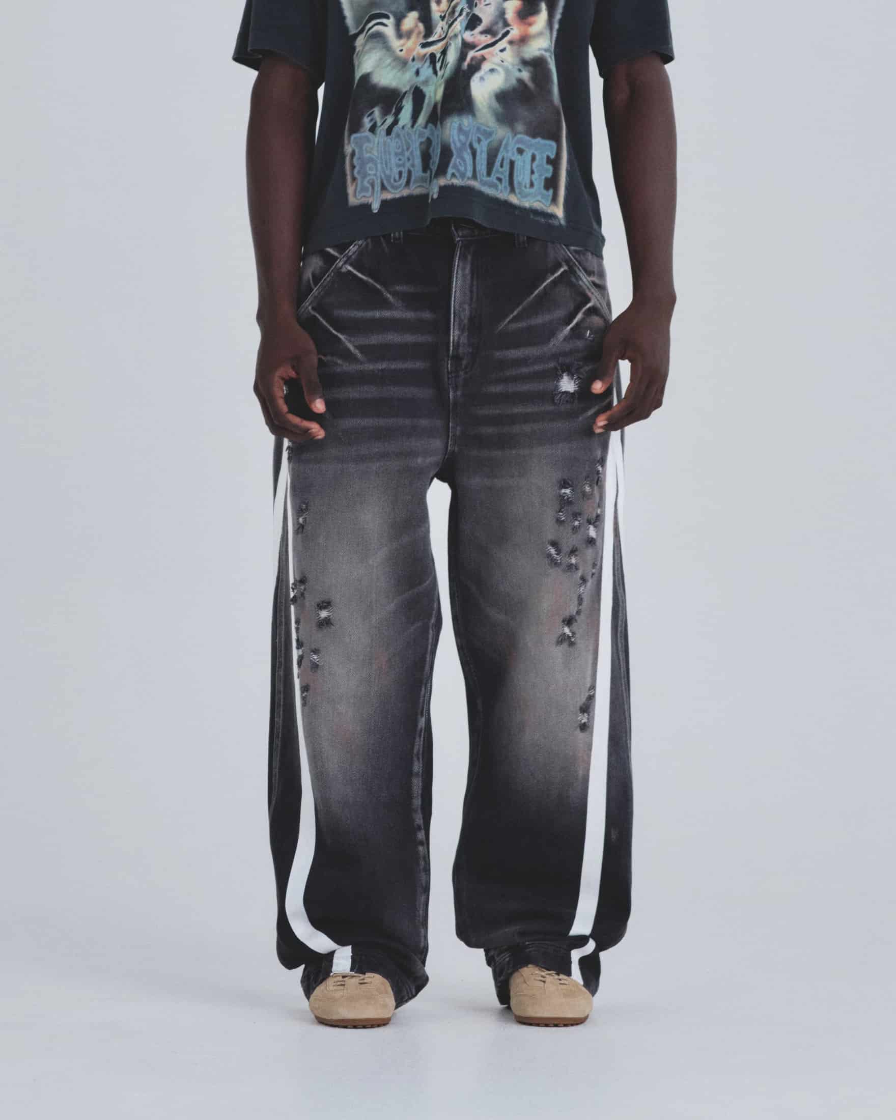 Holy State Stripe Wide Jeans Ash Black - miniatura 2