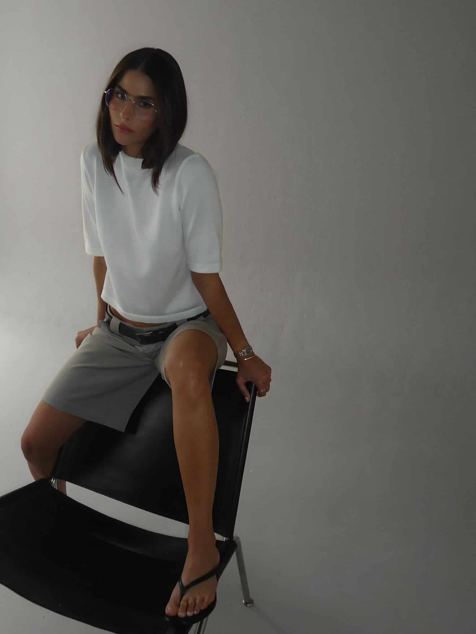 TALL COLLAR KNIT T-SHIRT - VANILLA - miniatura 6