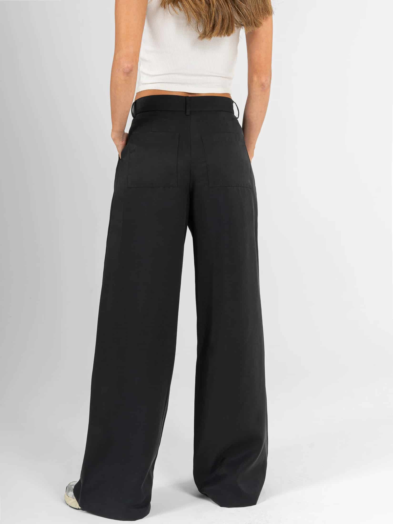 Ref: 0620598 Pantalón palazzo, tono negro, tejido plano liviano, detalle pretina, tiro alto - miniatura 2