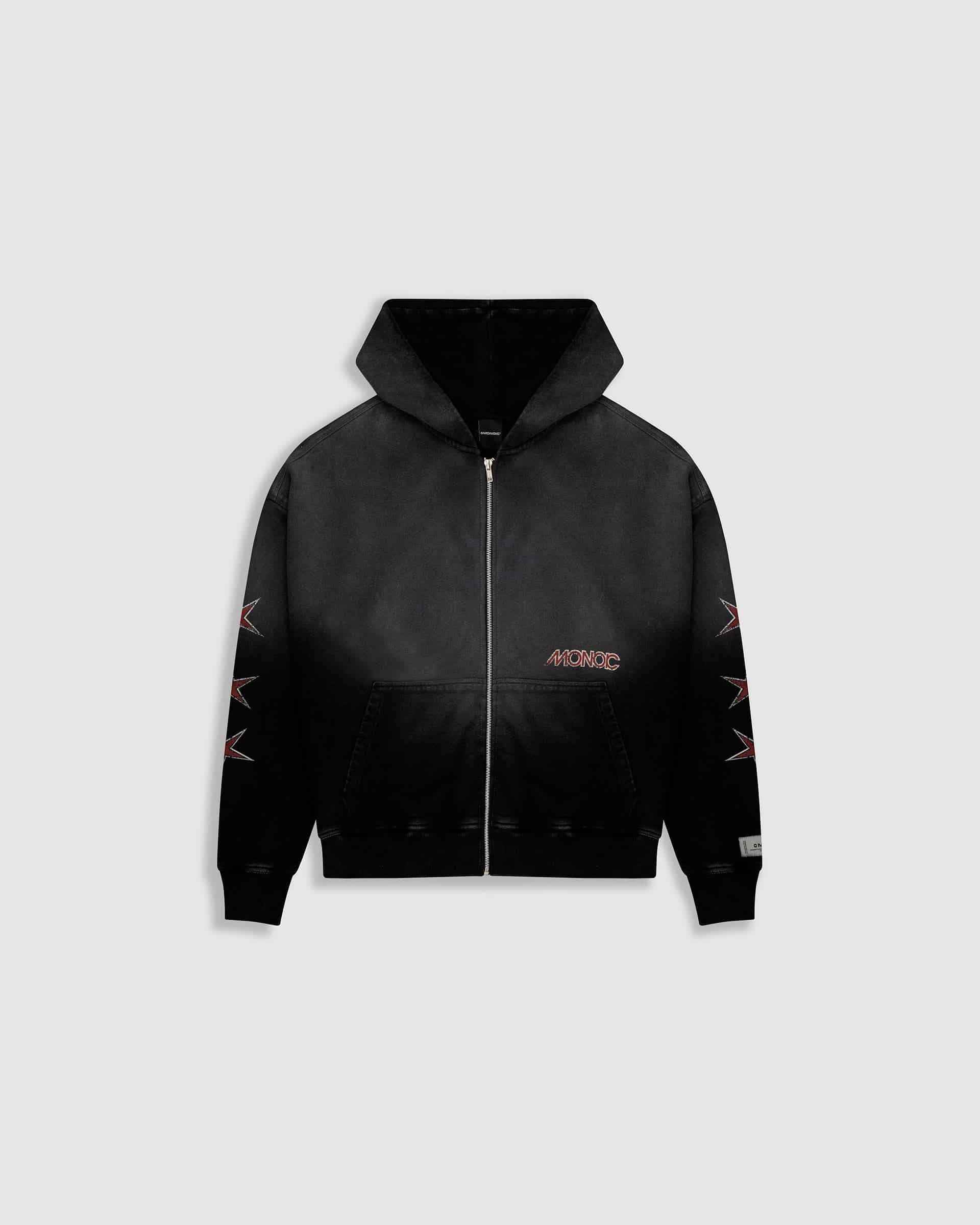 Zip Hoodie Monoic Records - Negro Desgastado - miniatura 1