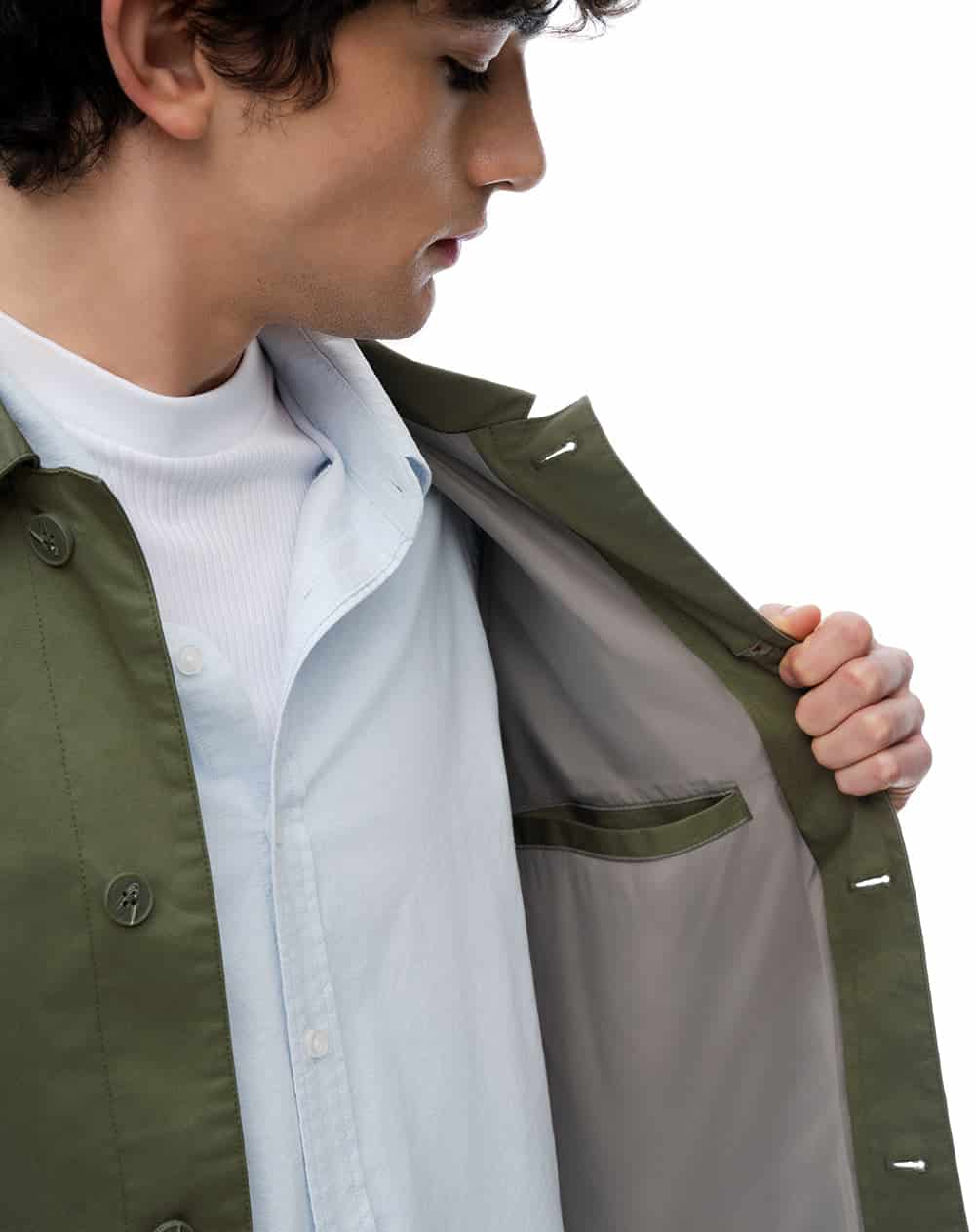 Chaqueta overshirt regular liviana verde oliva hombre - miniatura 5