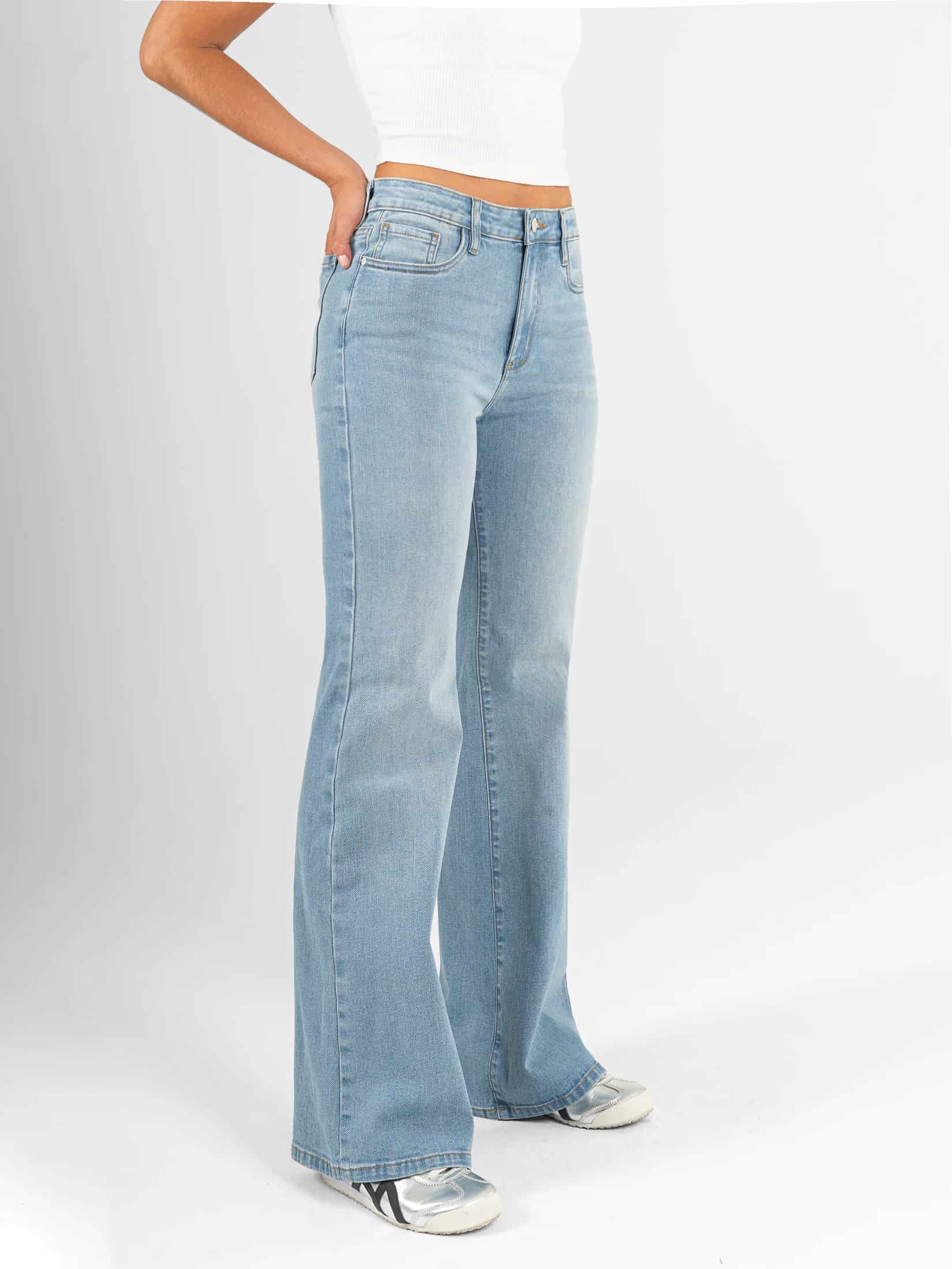 Ref: 066597 Jean flare stretch, bota ancha, tiro alto, tono azul medio claro - miniatura 3