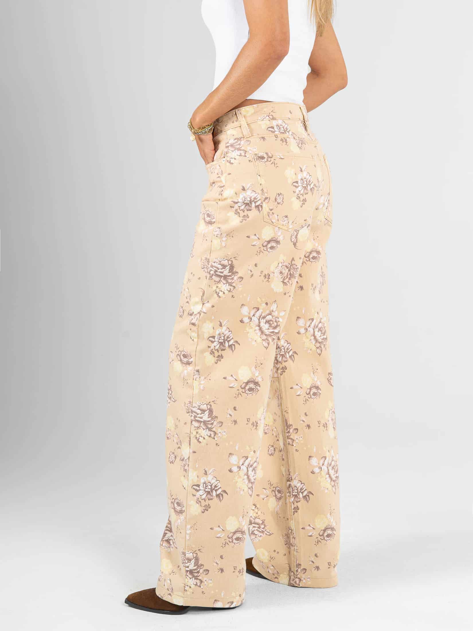 Ref: 0620641 Pantalón wide leg, stretch, tiro alto, tela estampada - miniatura 3
