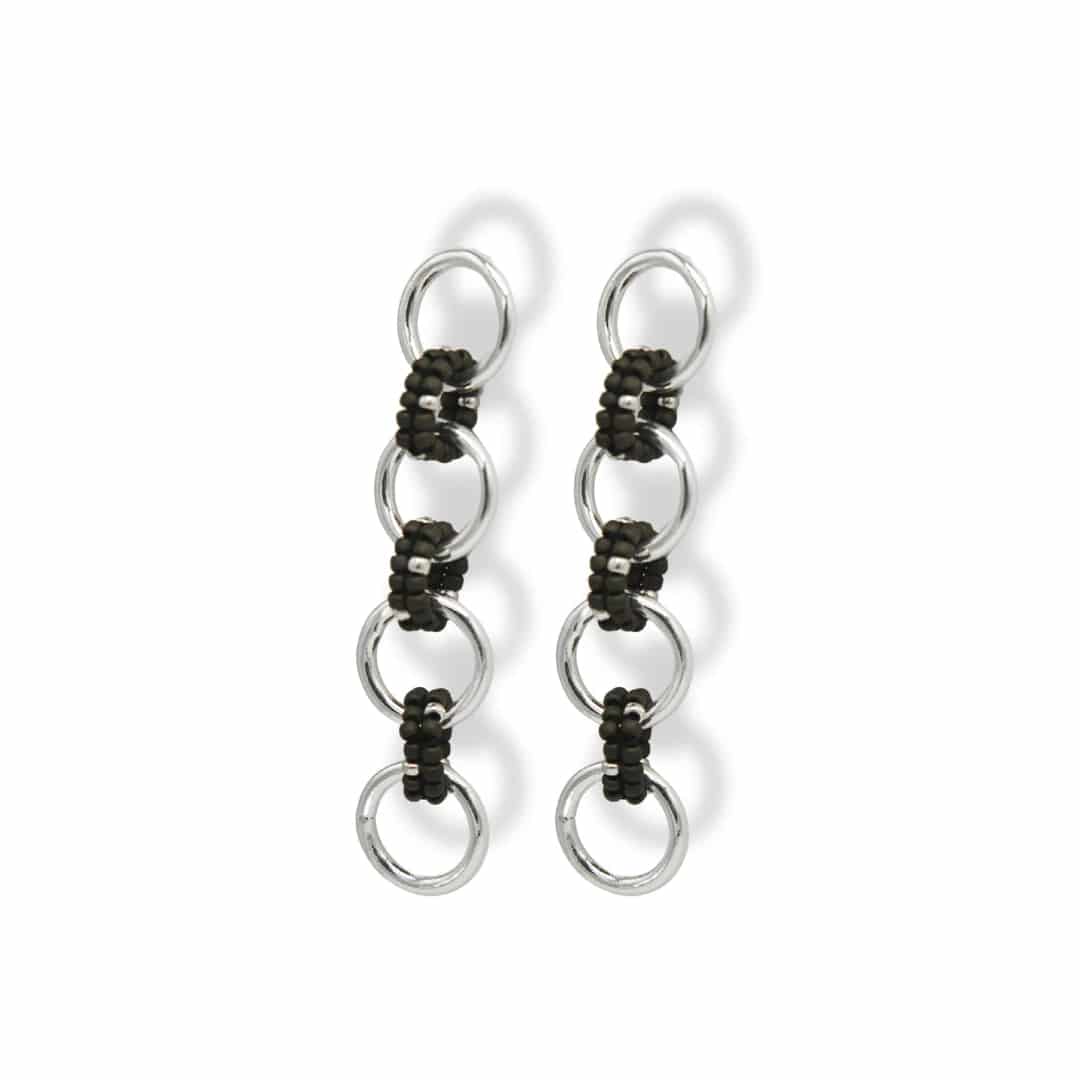Aretes entrelazados tejidos largos verde oscuro plata - miniatura 1