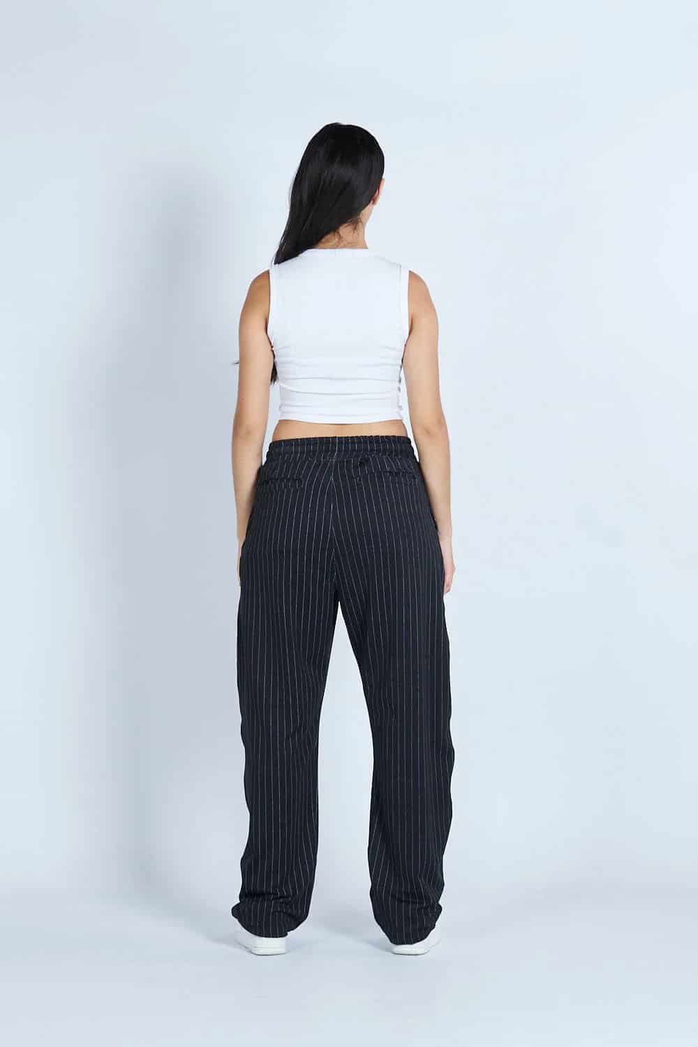 Pantalón jogger balloon raya tiza con prenses Negro - miniatura 7