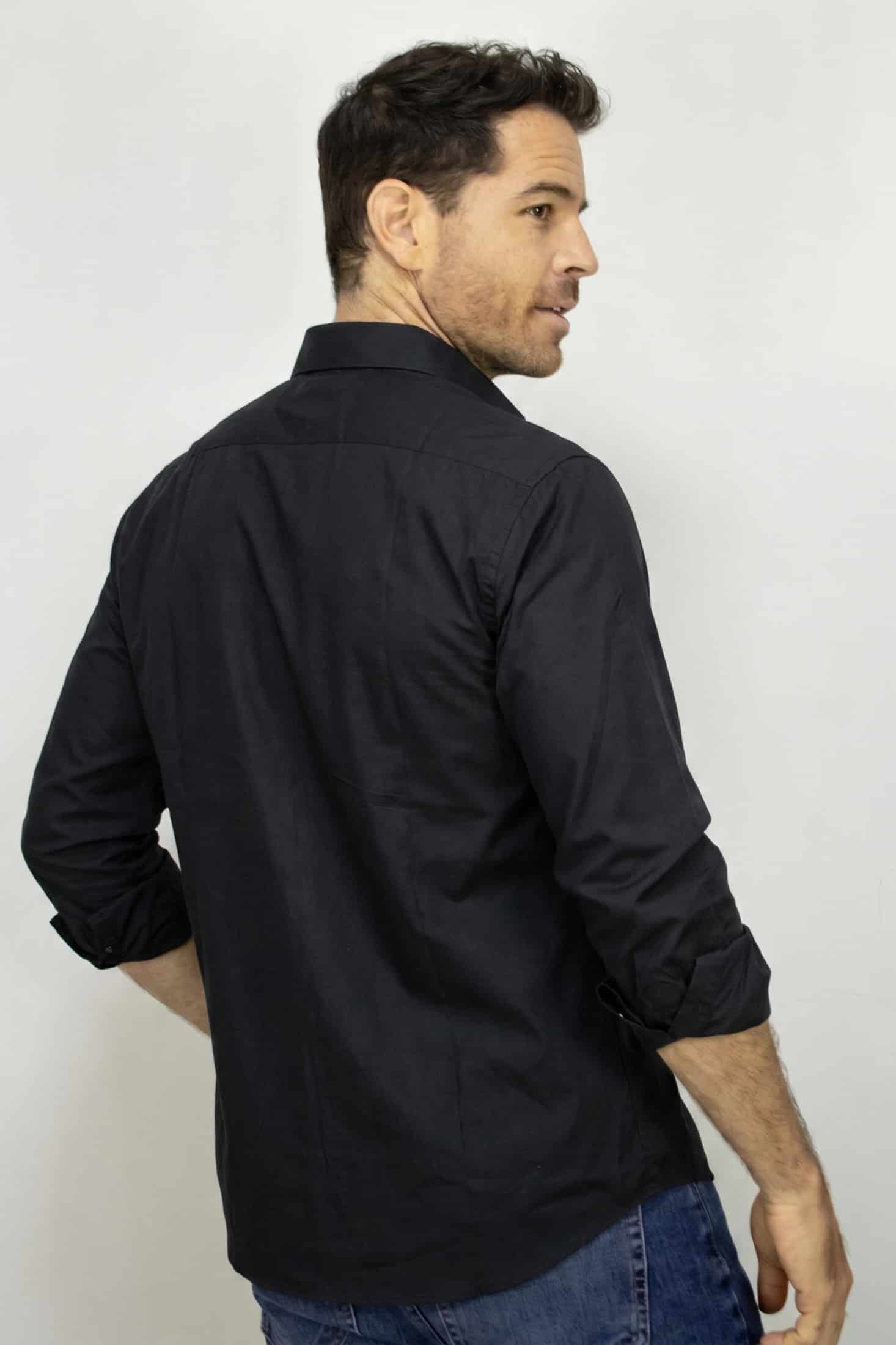 CAMISA MANGA LARGA NEGRA POPELINA PARA HOMBRE - miniatura 2