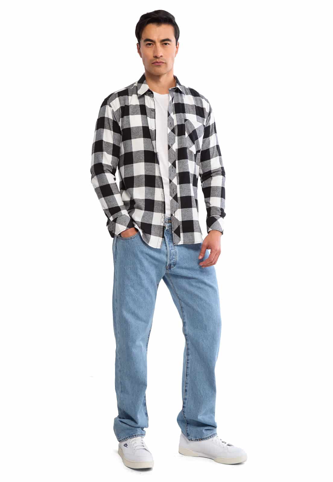 Camisa leñadora blanco con negro - miniatura 4