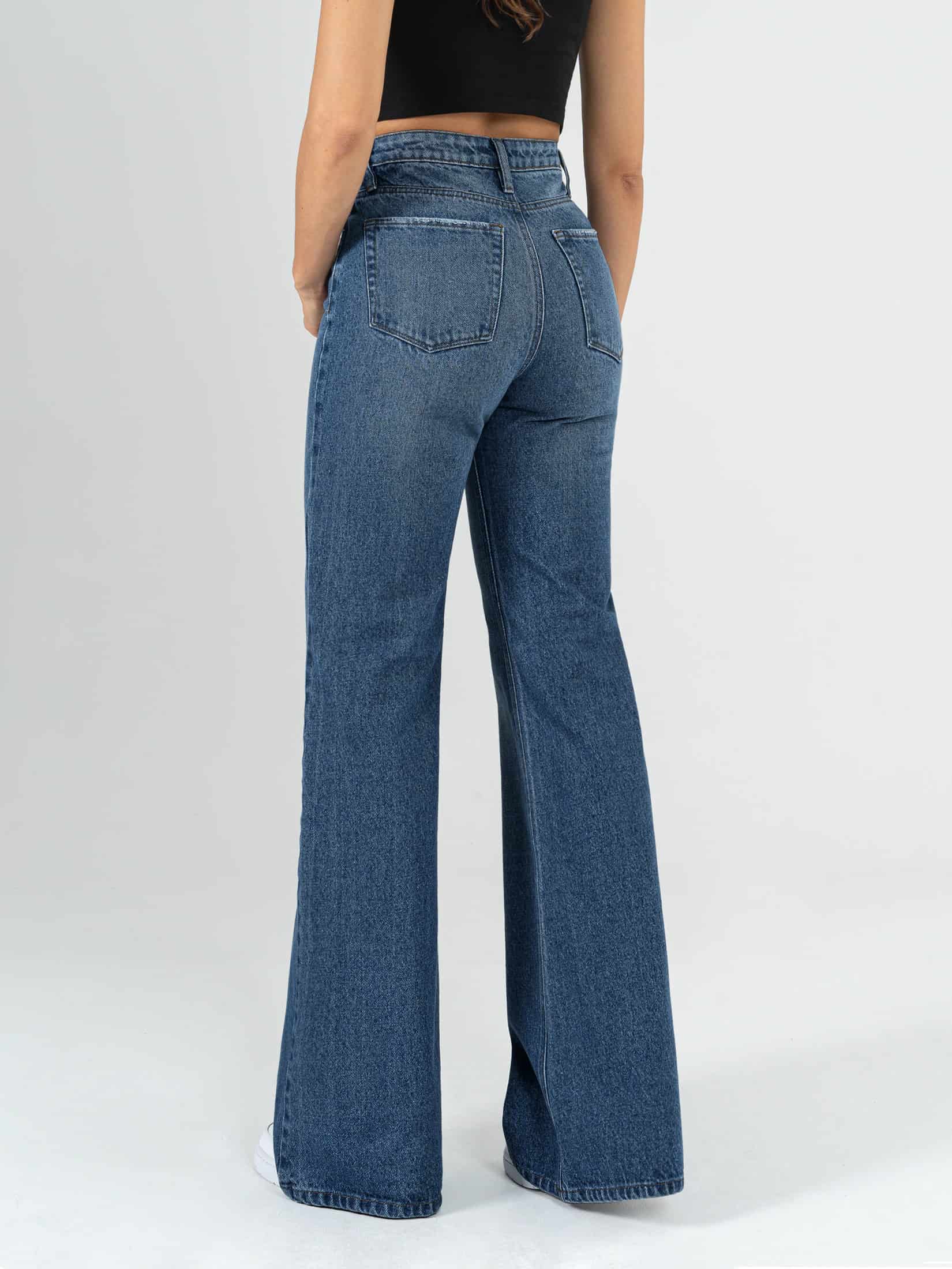 Ref: 064236 Jean Mom Flare, rígido, tiro alto, tono azul medio, diseño cinco bolsillos. - miniatura 2