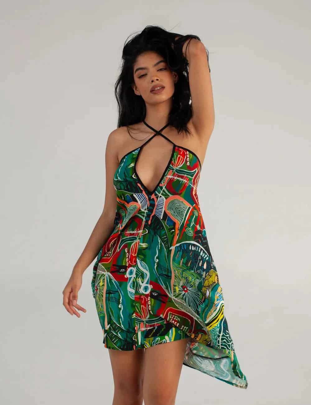 Vestido Tiras cruzadas Yagé multicolor Mujer - miniatura 2