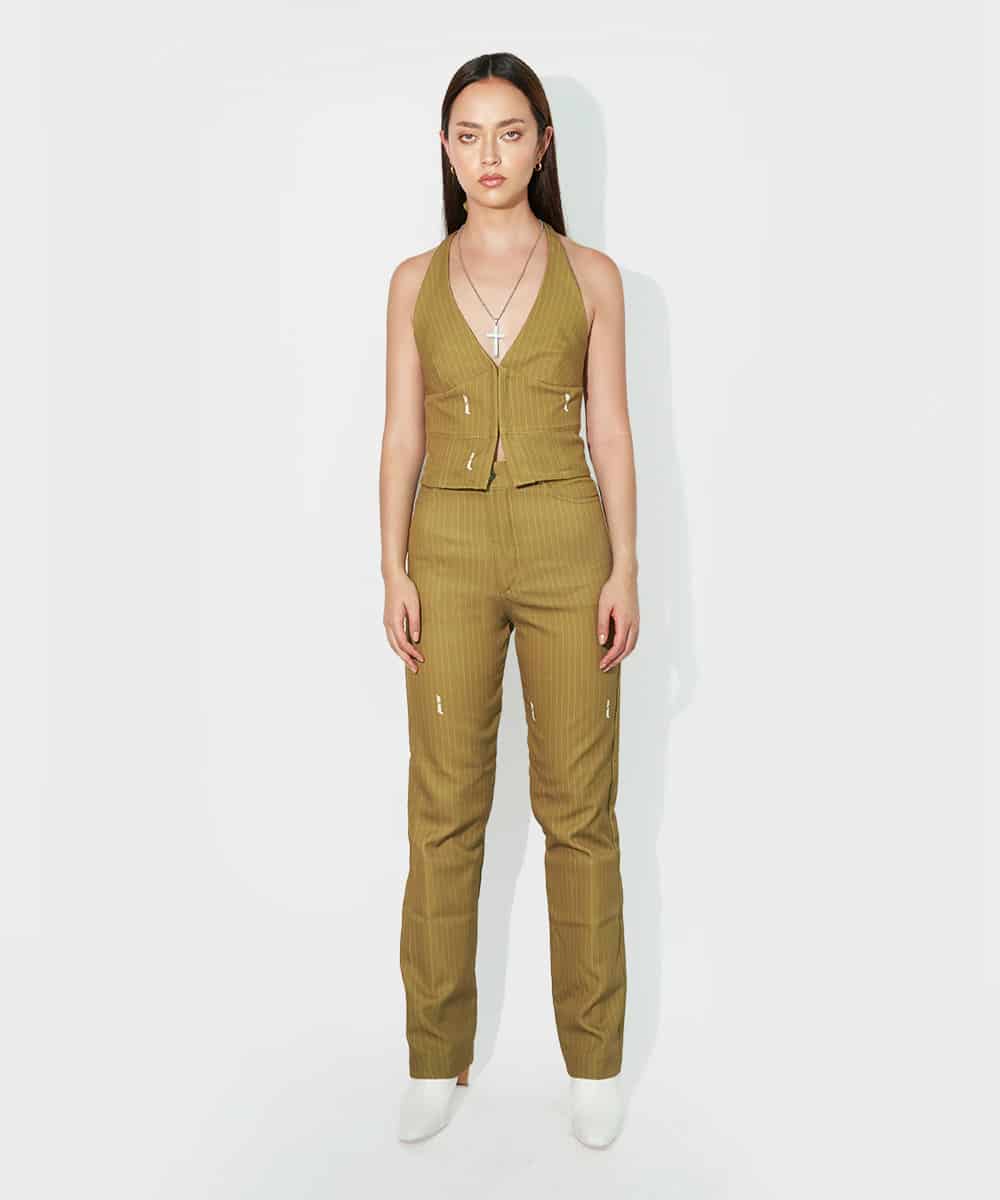 Halter Vest In Green Pinstripe - miniatura 3