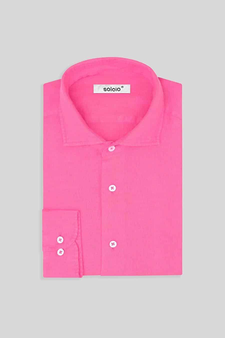 Men's linen shirt bright pink basic - miniatura 2