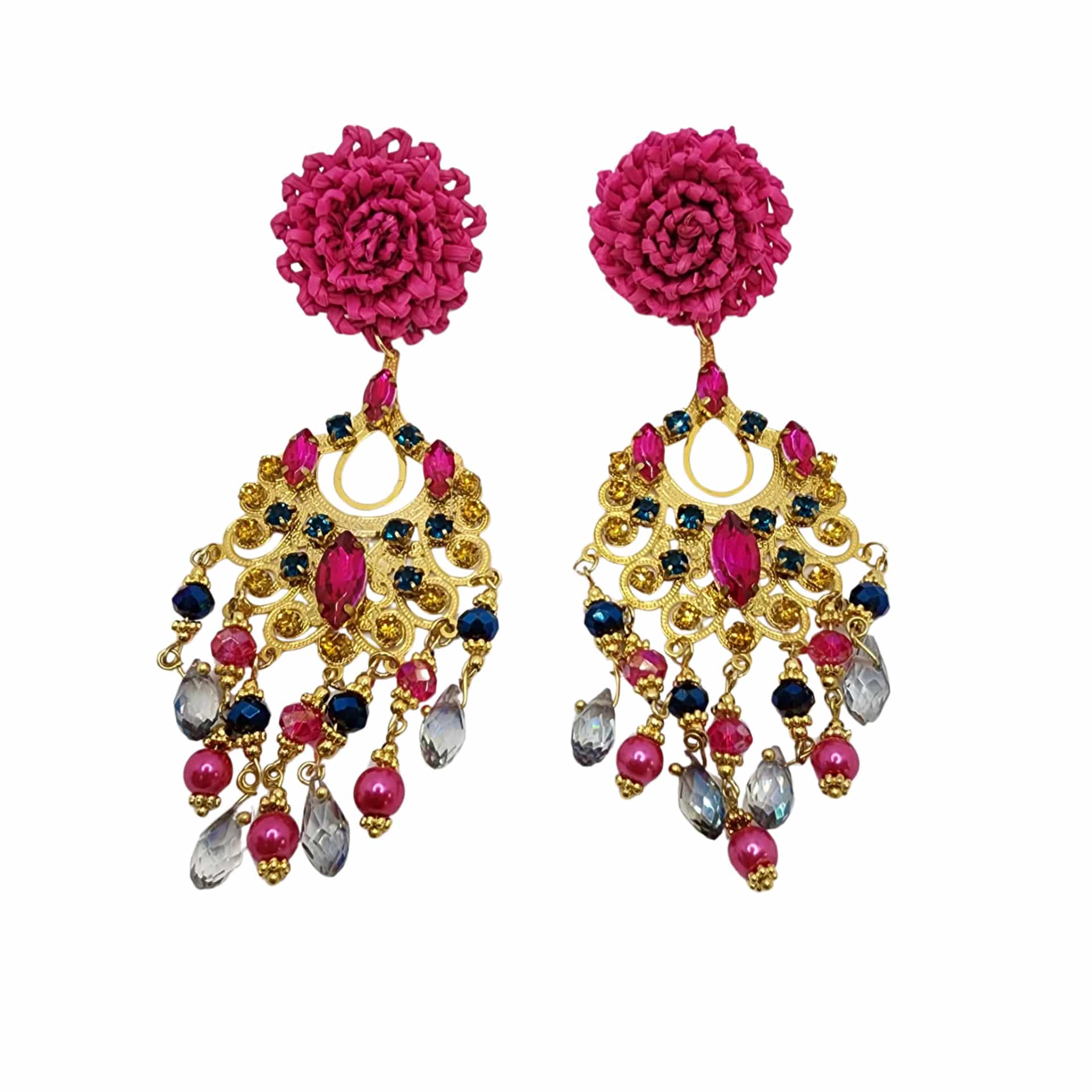 Pink Flower Waterfall Earrings - miniatura 1