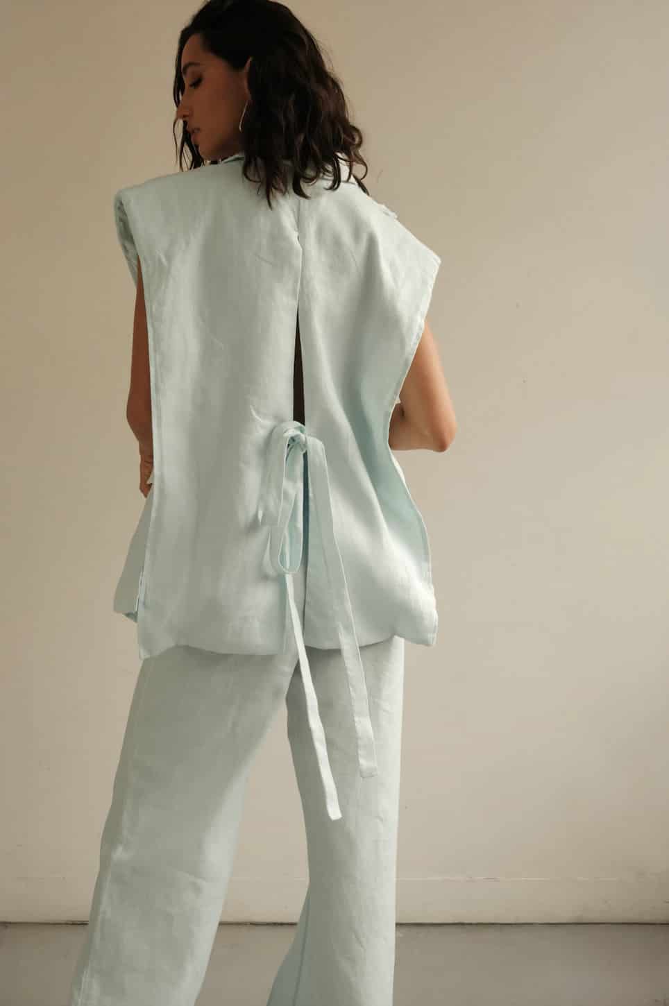 Blazer Vest Sera de lino | Azul claro - miniatura 5