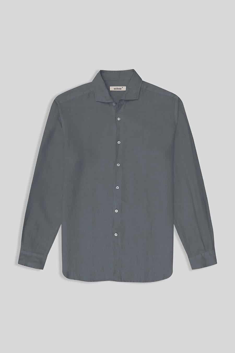 Men's linen shirt grey basic - miniatura 1