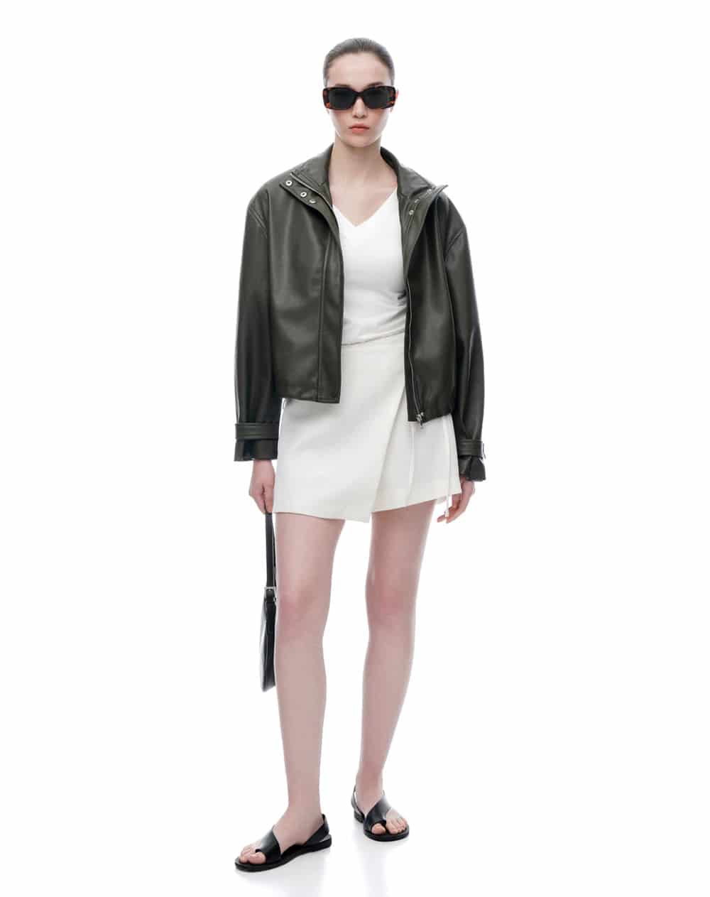 Chaqueta regular tipo cuero verde mujer - miniatura 5