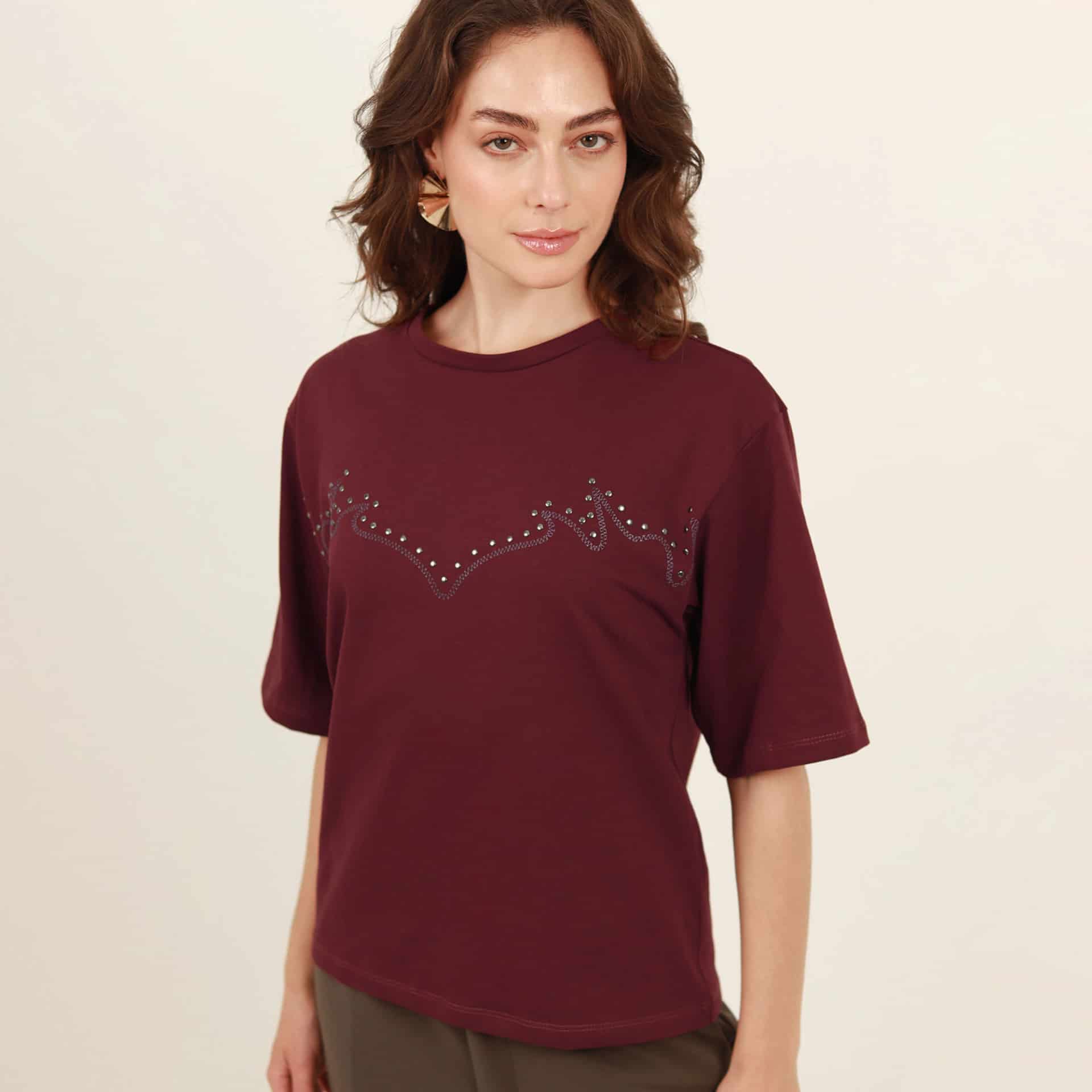 Camiseta cuello redondo manga corta estampado con lentejuelas - miniatura 1