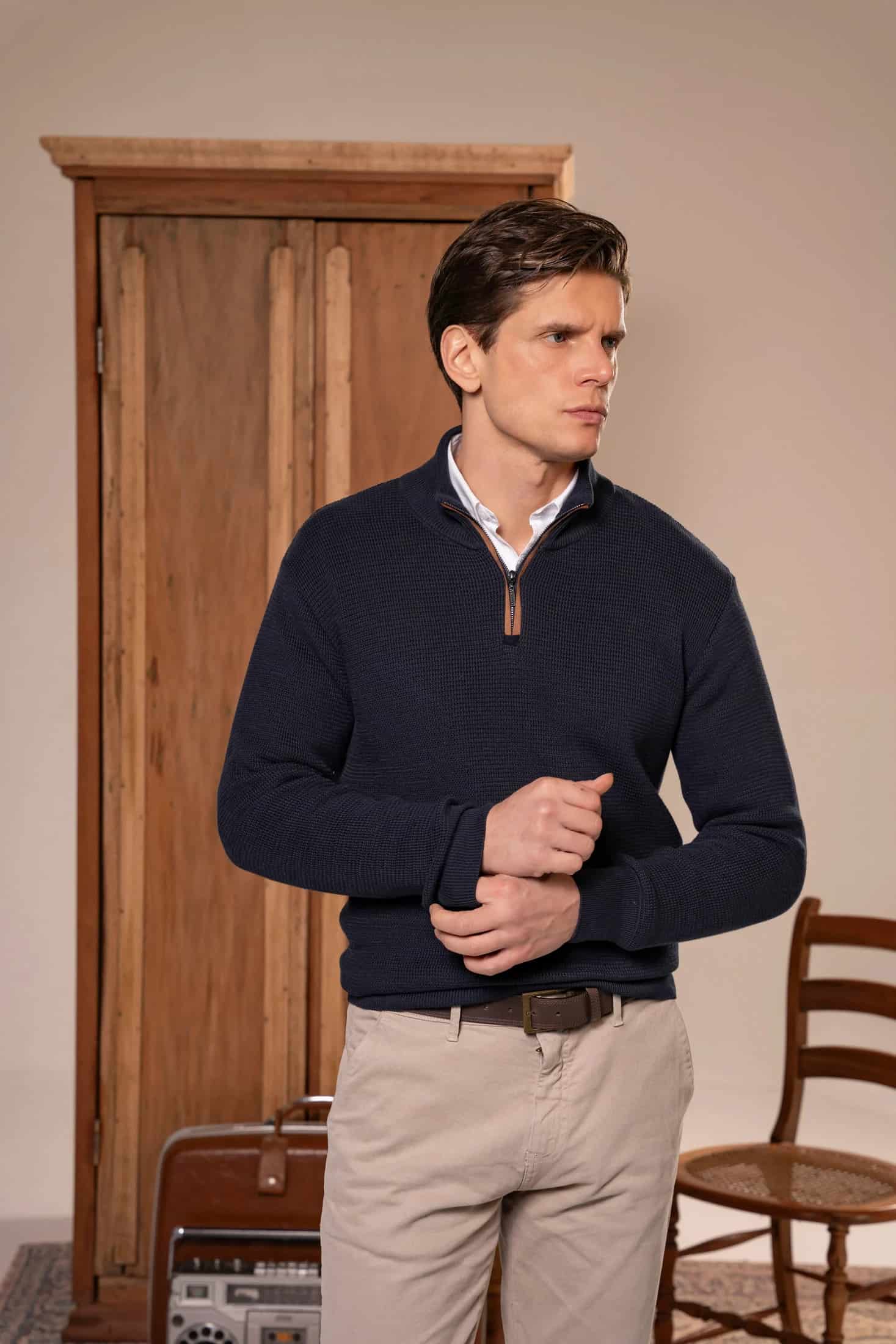 Suéter Halfzip Brienno Hombre Azul Oscuro - miniatura 1