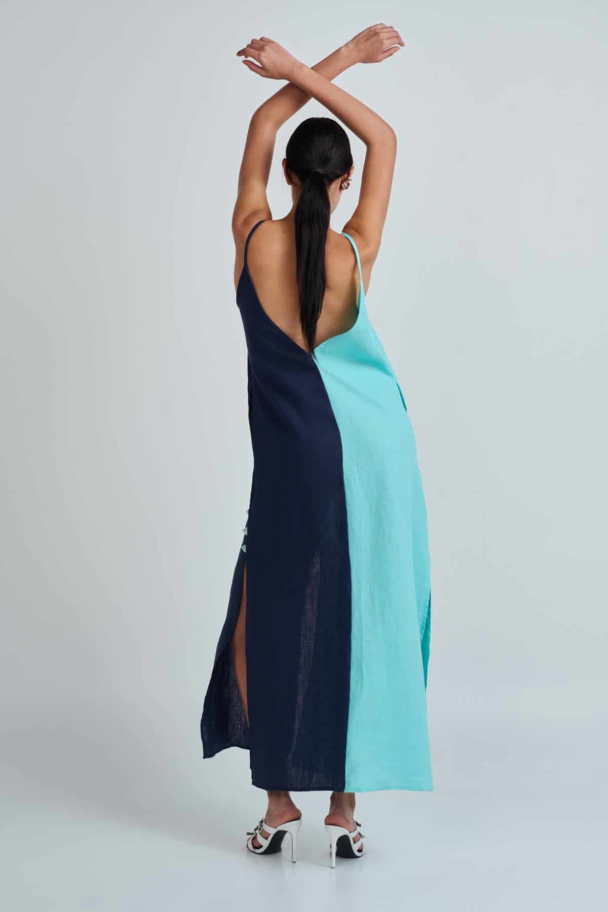 YANNA DRESS AQUA/NAVY - miniatura 1