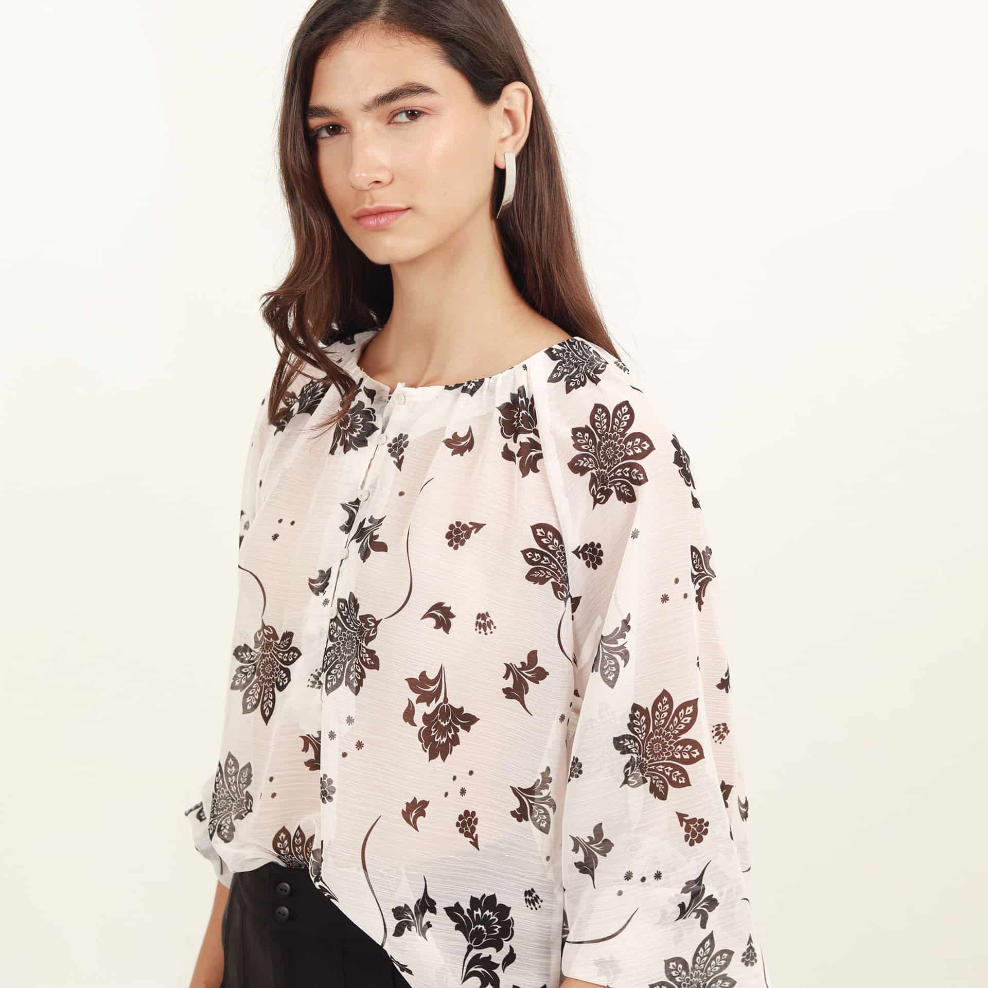 Blusa cuello redondo manga larga - miniatura 1