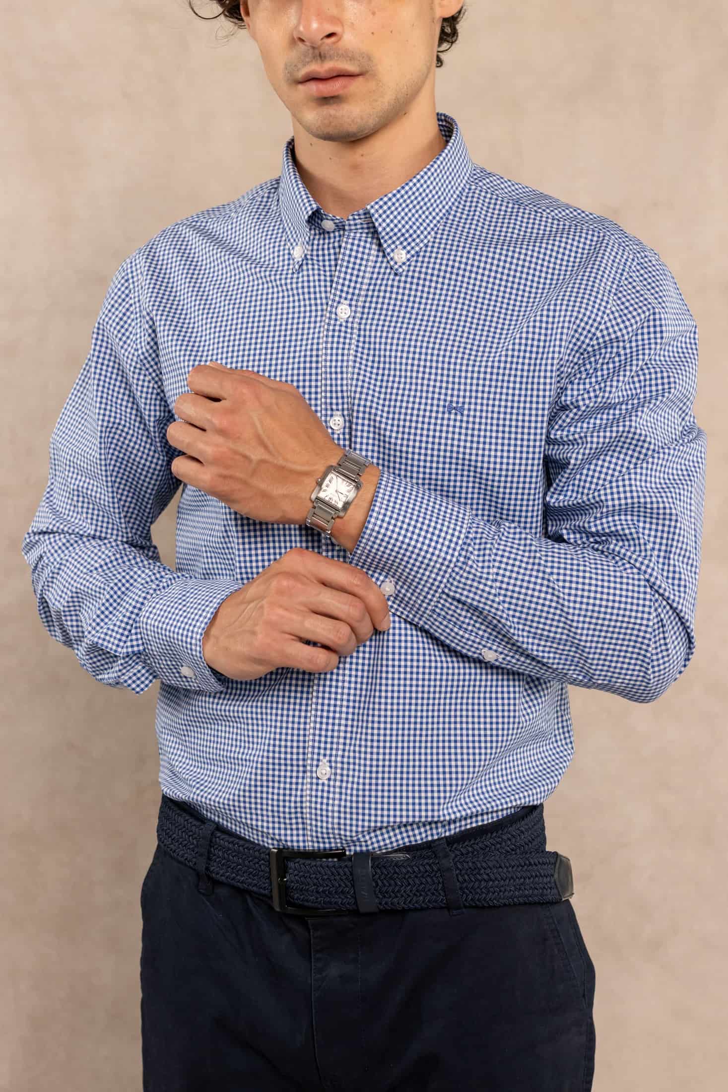 Camisa Antimanchas Popelina Cuadros Azul Oscuro Berna - miniatura 4