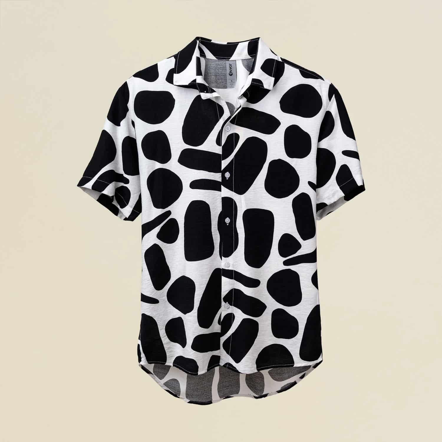 Camisa Cuello Clasico Estampada Blanco/Negro JO021 - miniatura 2
