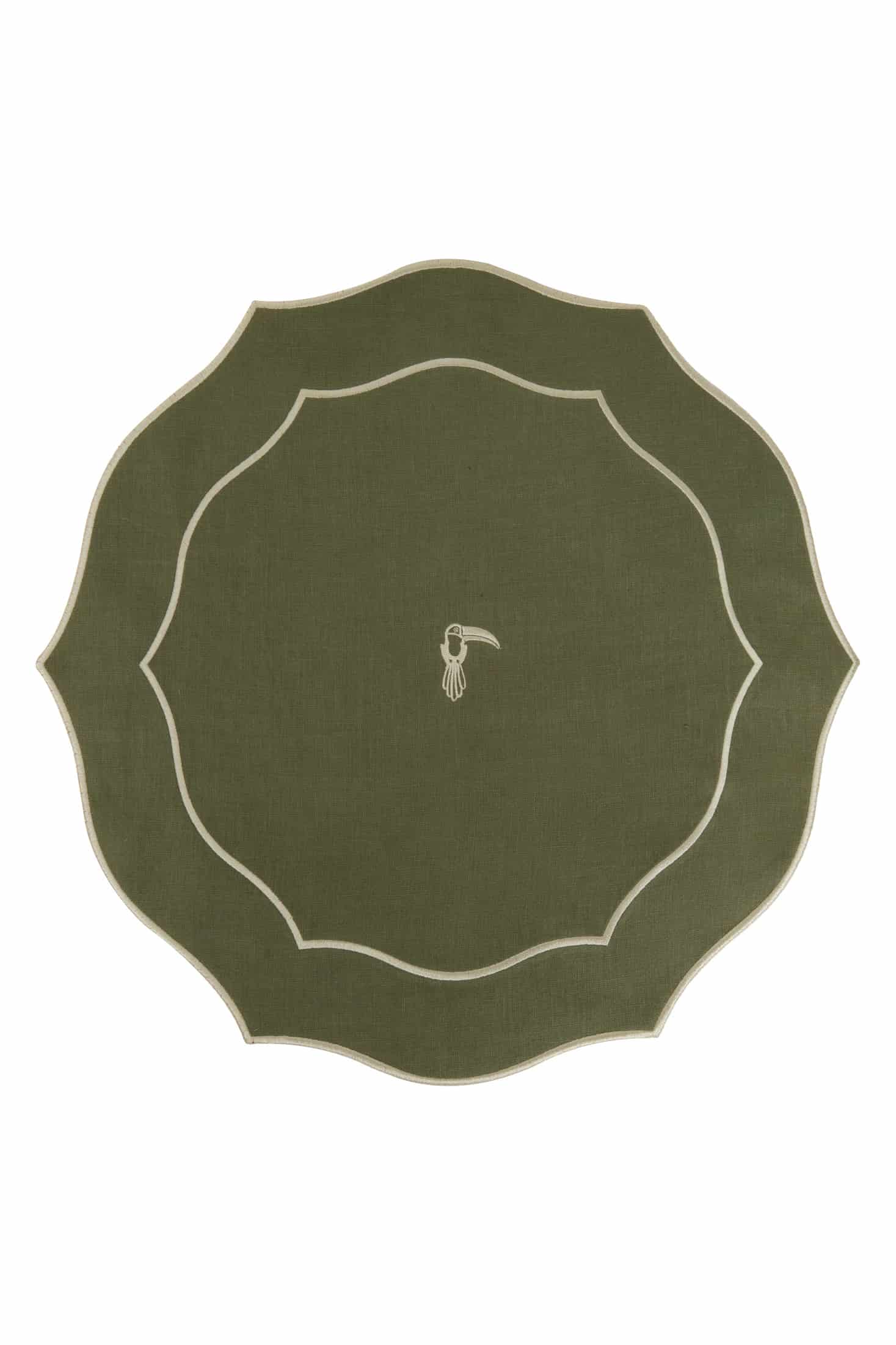 JDD Tucan Linen Placemat / Green - Ivory - miniatura 1