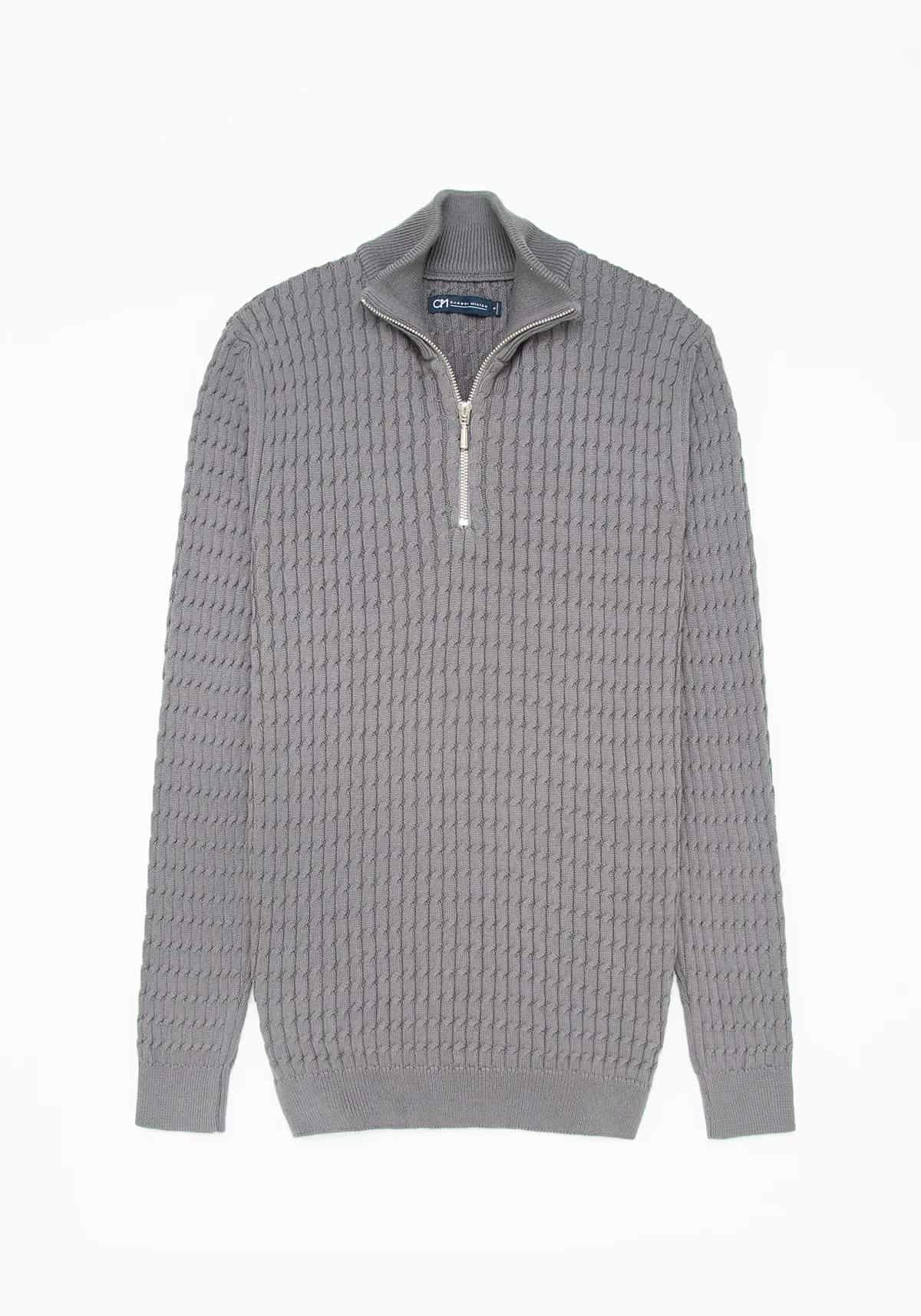 Saco Trenzado Half Zip Algodón Gris Oscuro - miniatura 1