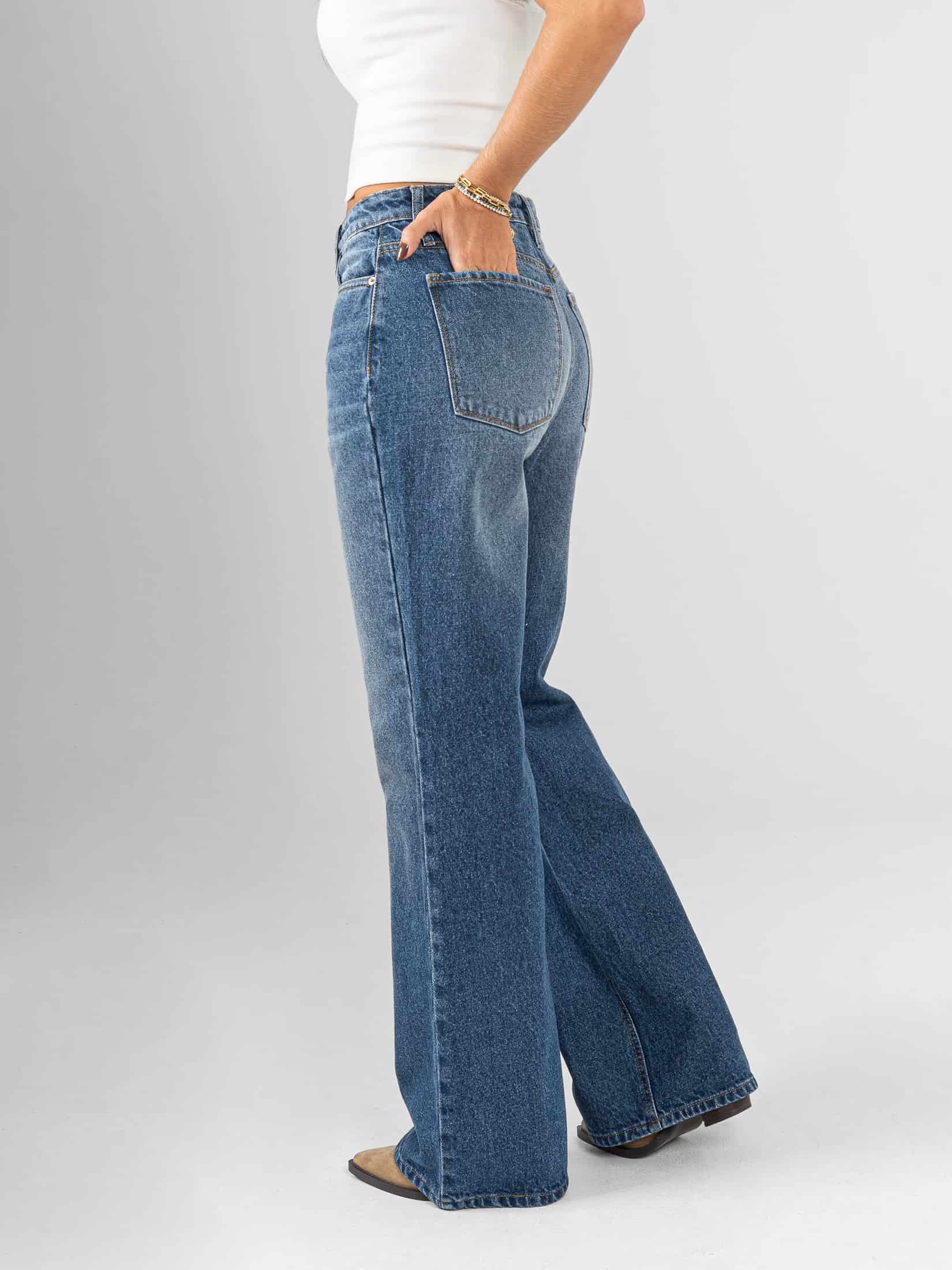 Ref: 066426 Jean mom flare, rígido, tiro alto, tono azul oscuro - miniatura 2