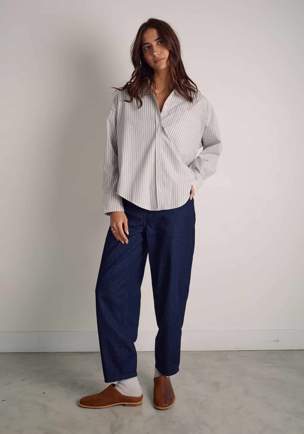 Camisa Antonella Rayas Marfil - Azul - miniatura 3