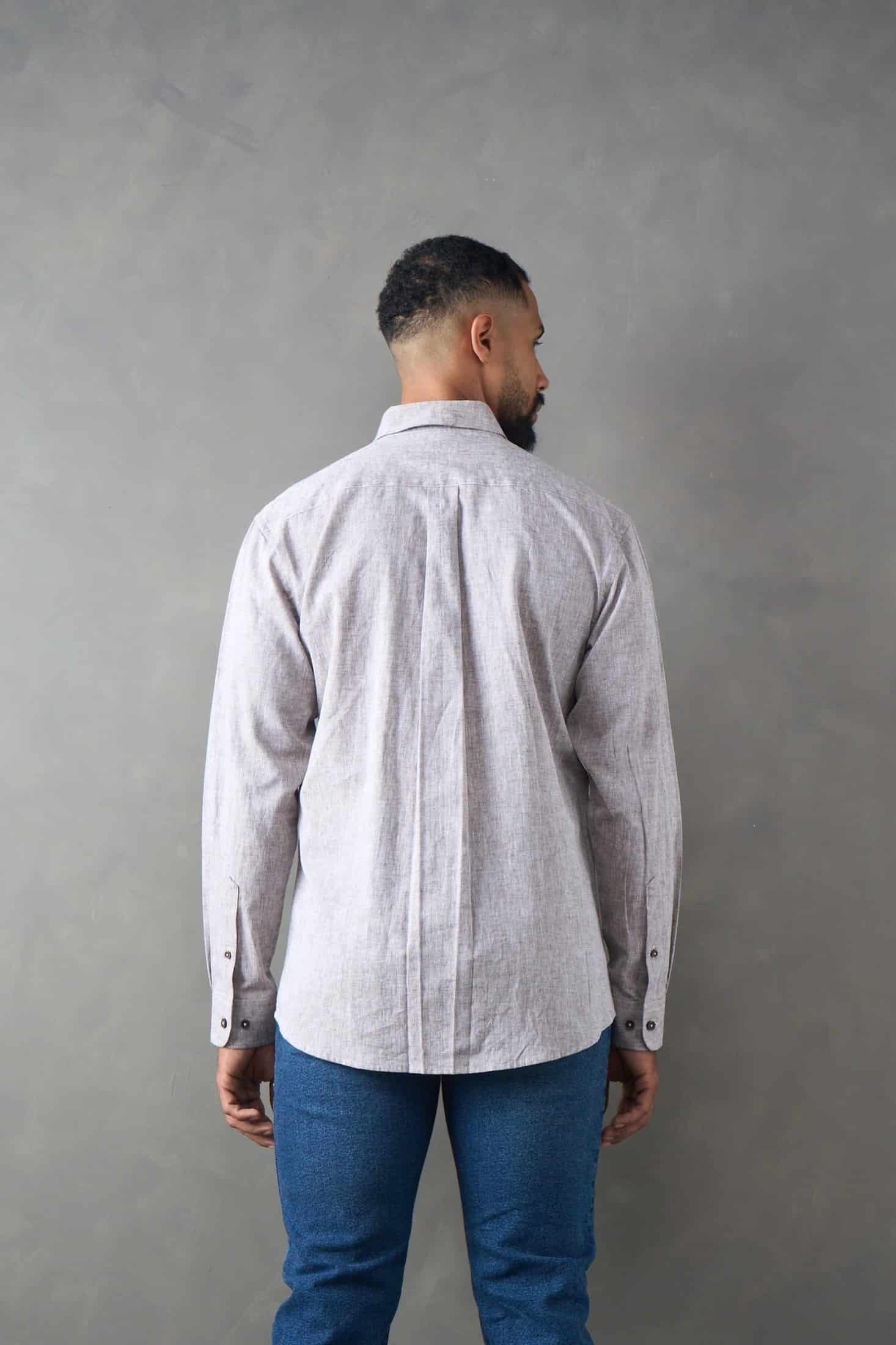 Camisa manga larga regular fit café Lino / Algodón - miniatura 2