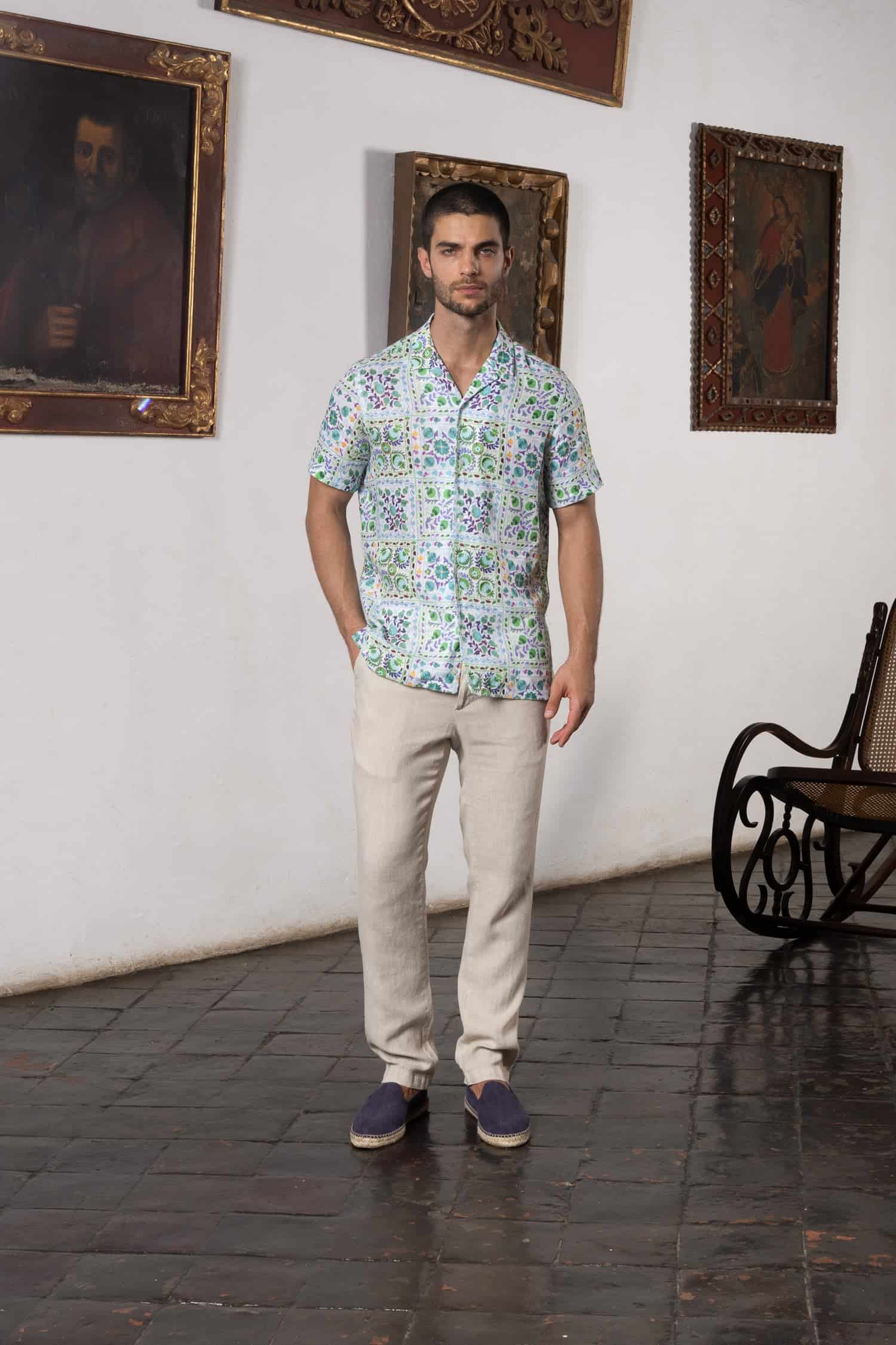 Men's linen shirt green suzani - miniatura 10