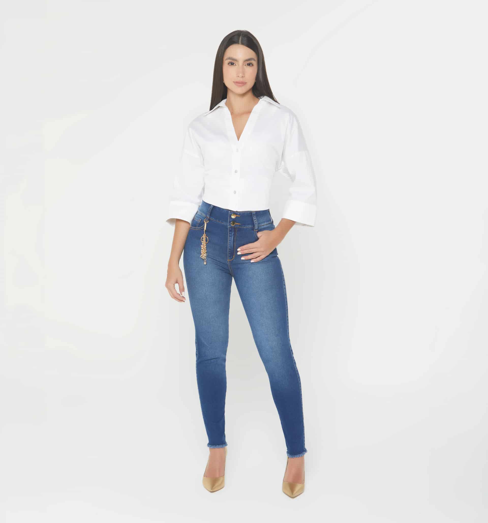 Jean  skinny tiro medio con borla - miniatura 1