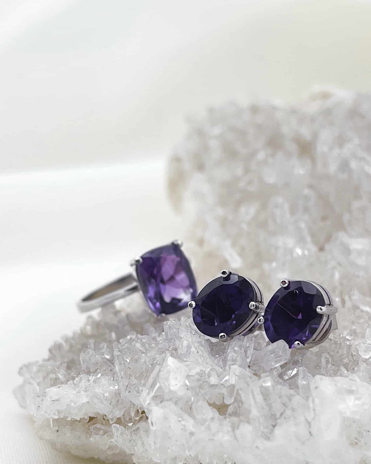 Aretes Amatista Oro Blanco 18k - miniatura 3