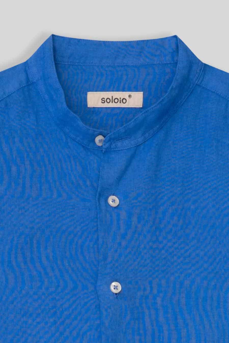 men’s linen shirt mao blue intense basic - miniatura 4