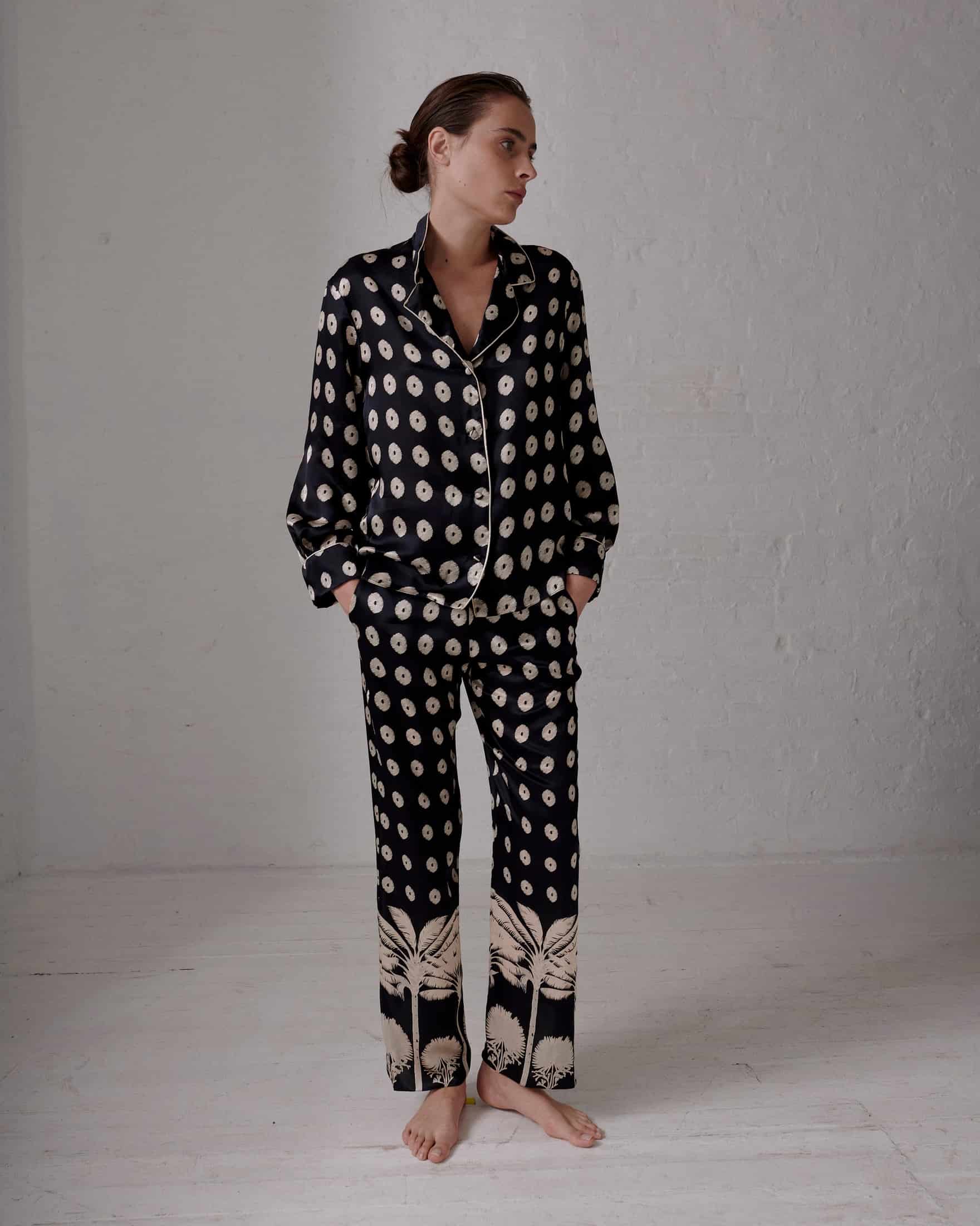 Noches de Luna Satin Silk Blouse / Black Mini Palms Cream - miniatura 2