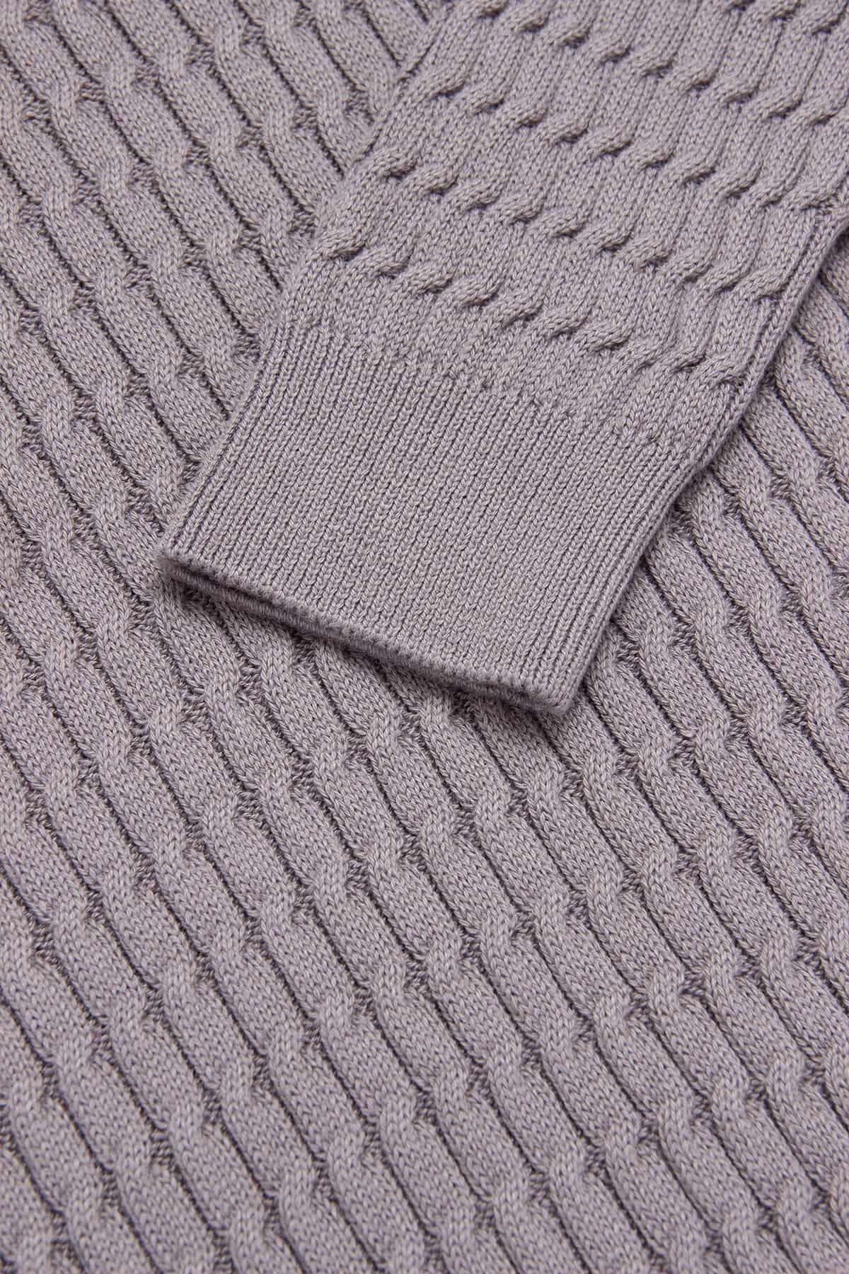 Saco Trenzado Half Zip Algodón Gris Oscuro - miniatura 3