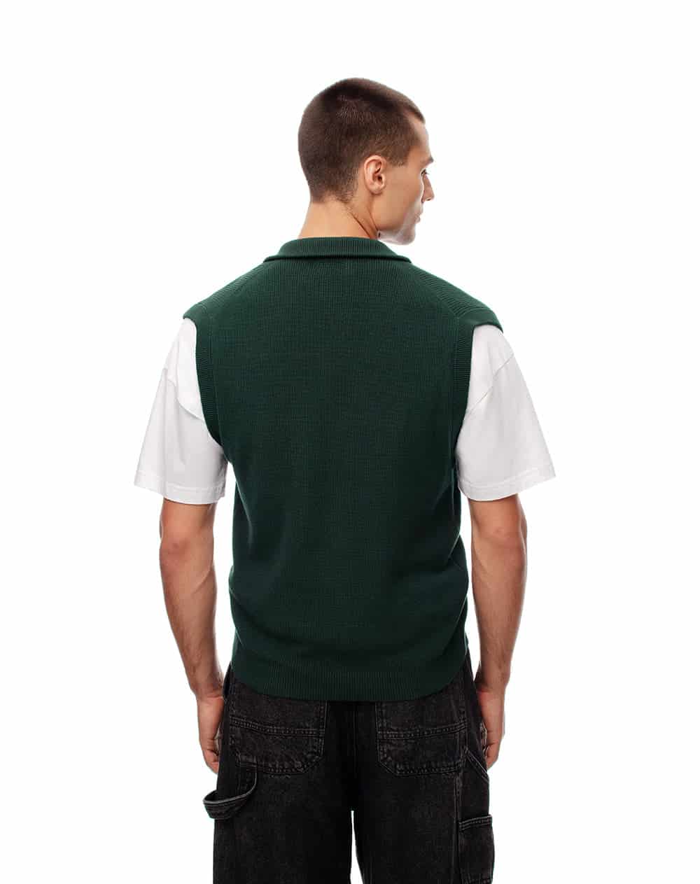 Chaleco regular tejido de punto algodón verde hombre - miniatura 2