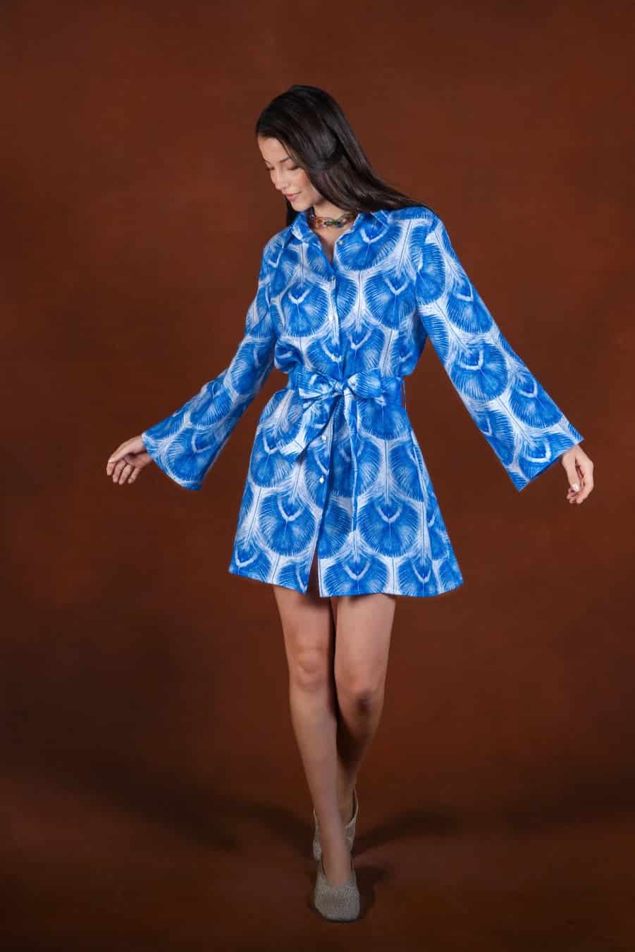 Women's Aridis linen shirt dress blue - miniatura 1