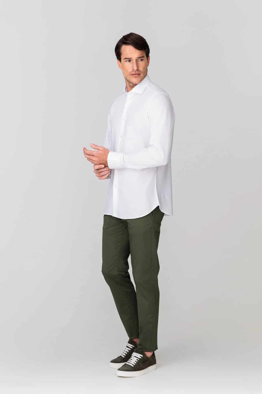 Men's cotton shirt white jersey - miniatura 2