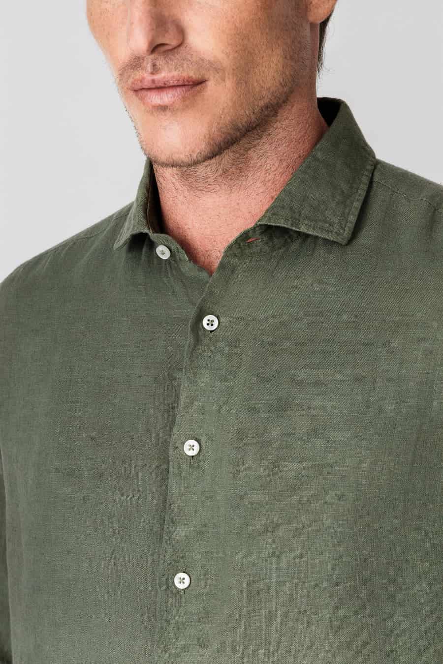Men's linen shirt military green - miniatura 5