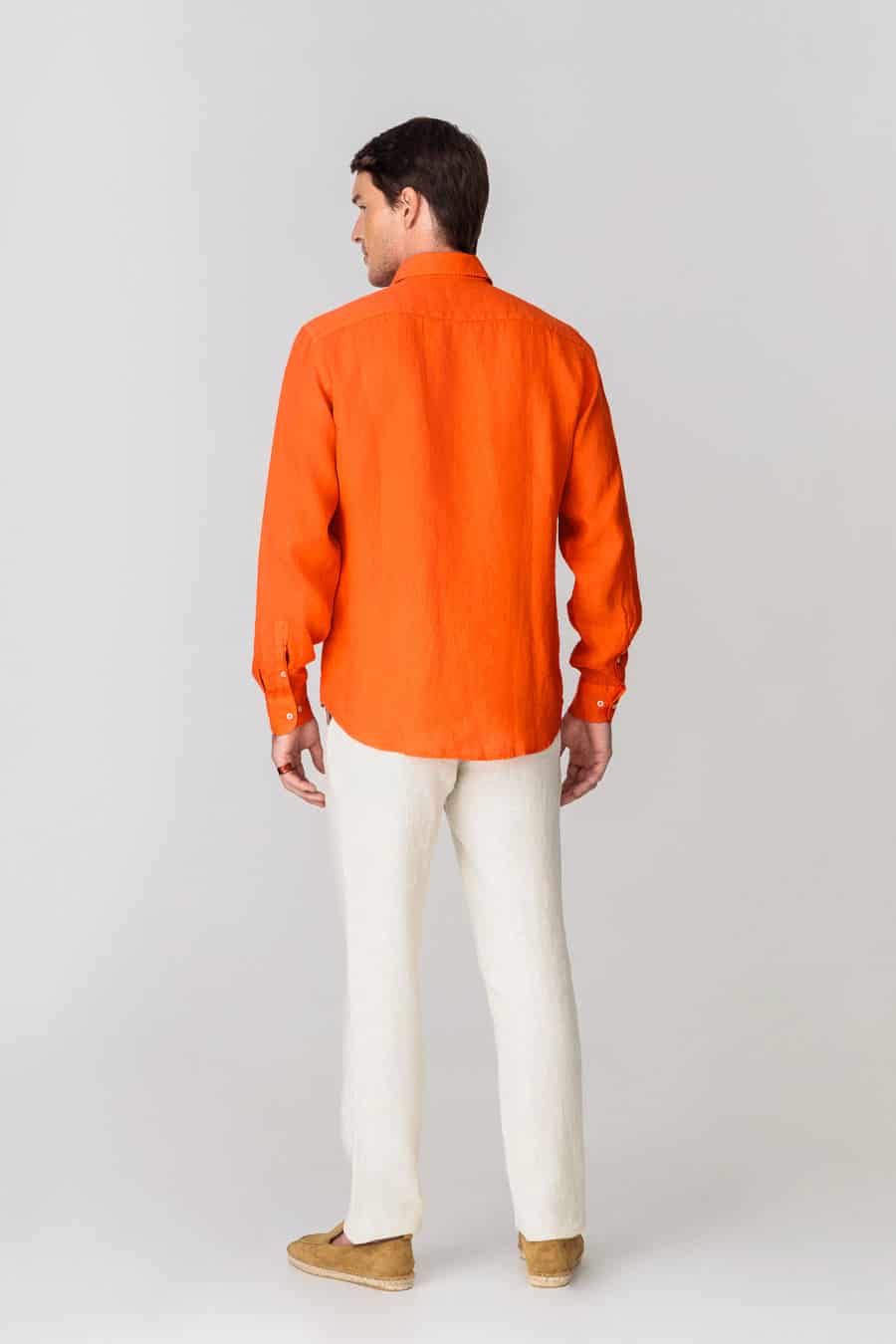 Men's linen shirt orange - miniatura 4