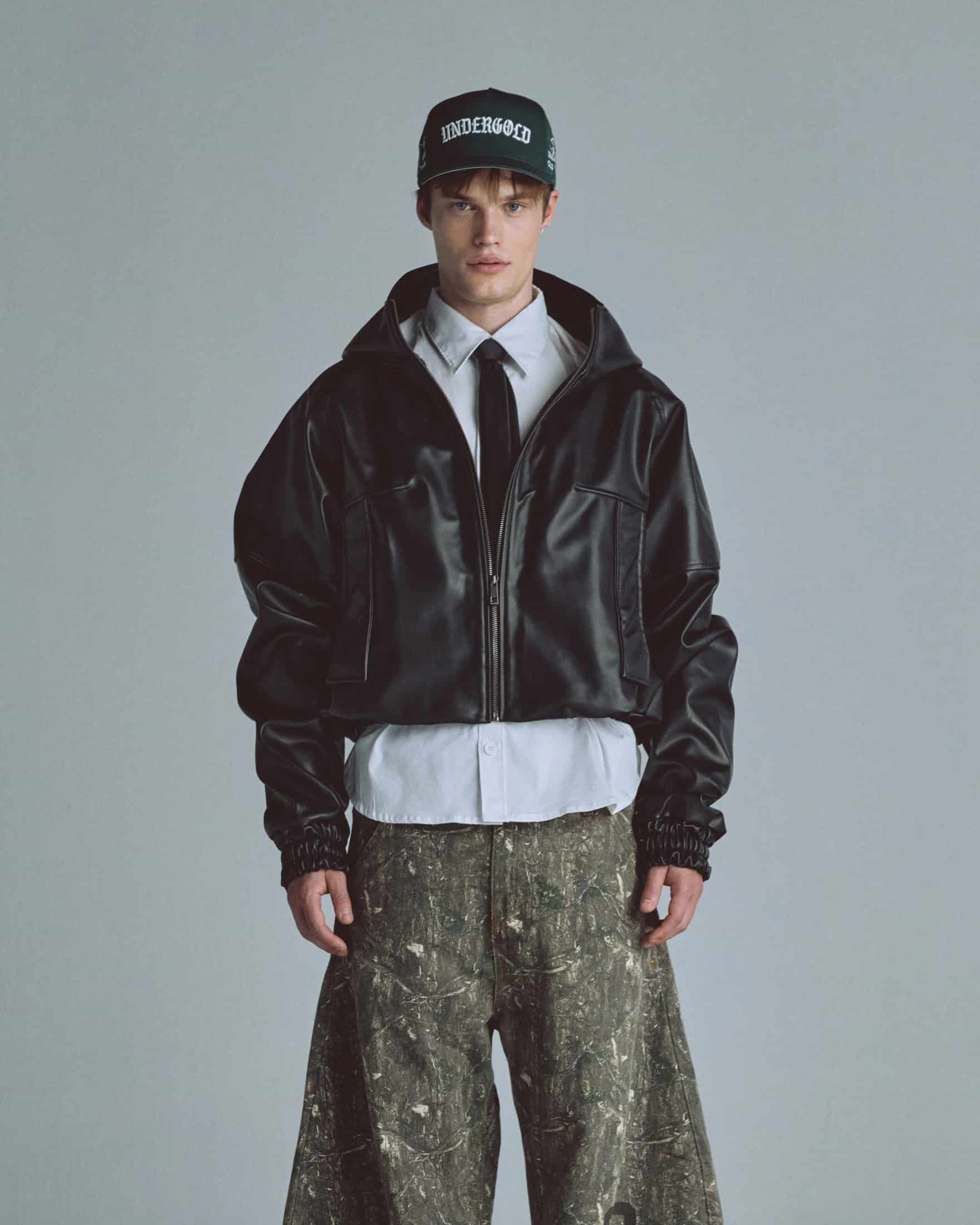 Basics UNDRGLD Leather Zip Up Hoodie Jacket Black - miniatura 9