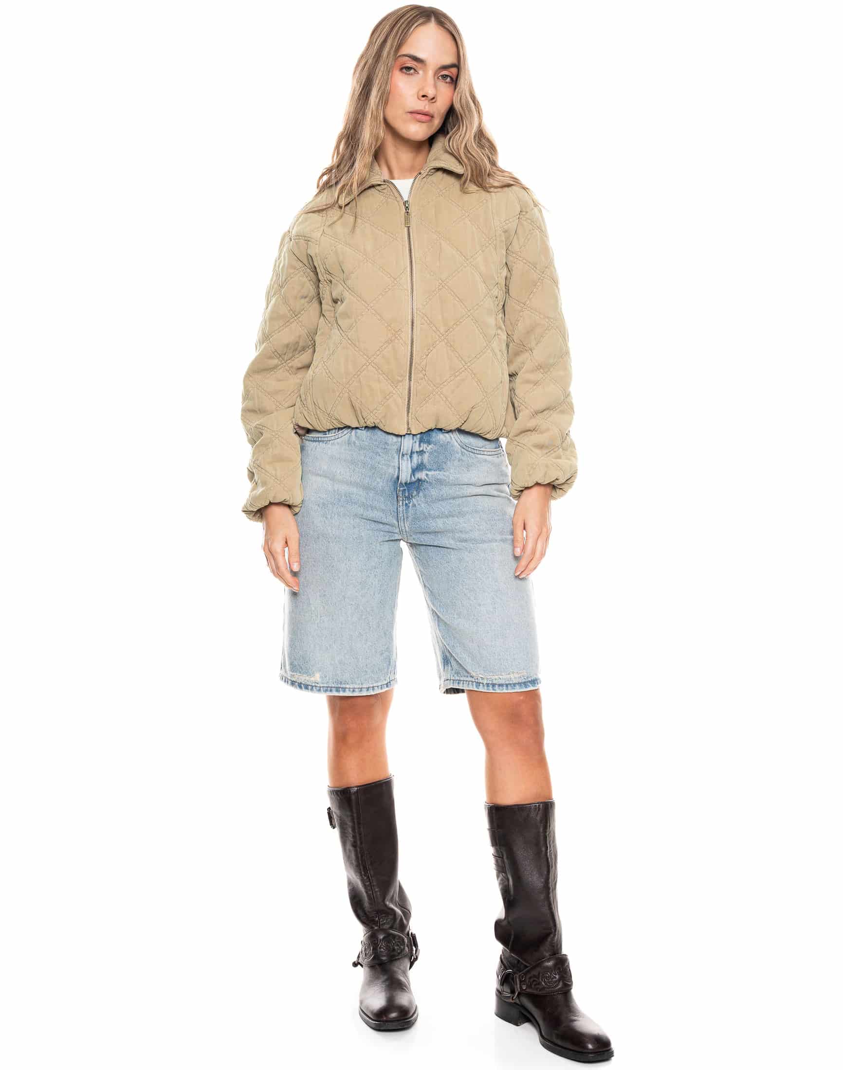 Chaqueta Bomber Acolchada Tiro Regular Color Café - miniatura 3