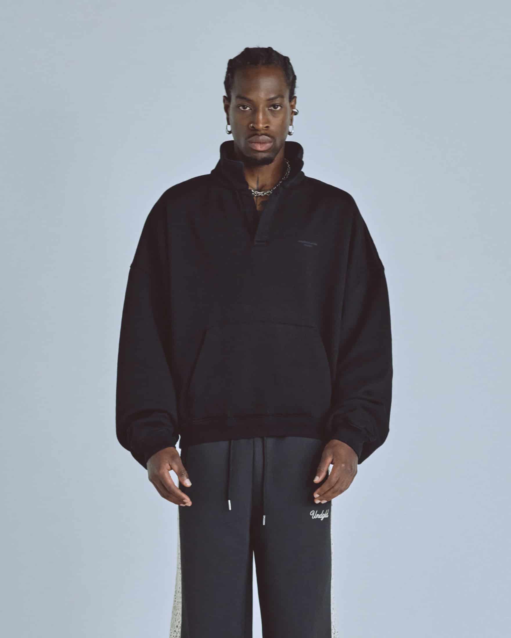 Basics Polo Collar Boxy Fit Hoodie Black - miniatura 9