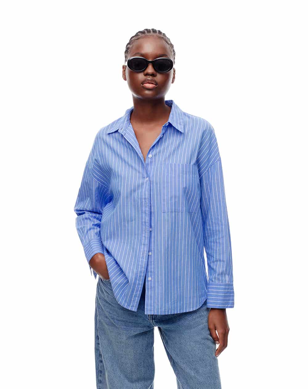 Camisa manga larga oversize algodón rayas mujer - miniatura 1