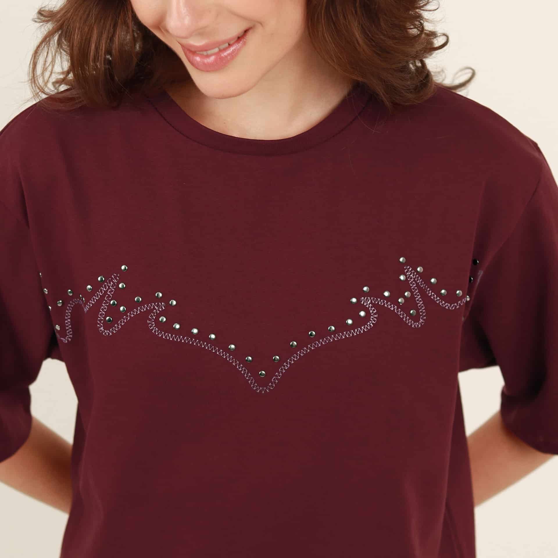 Camiseta cuello redondo manga corta estampado con lentejuelas - miniatura 2