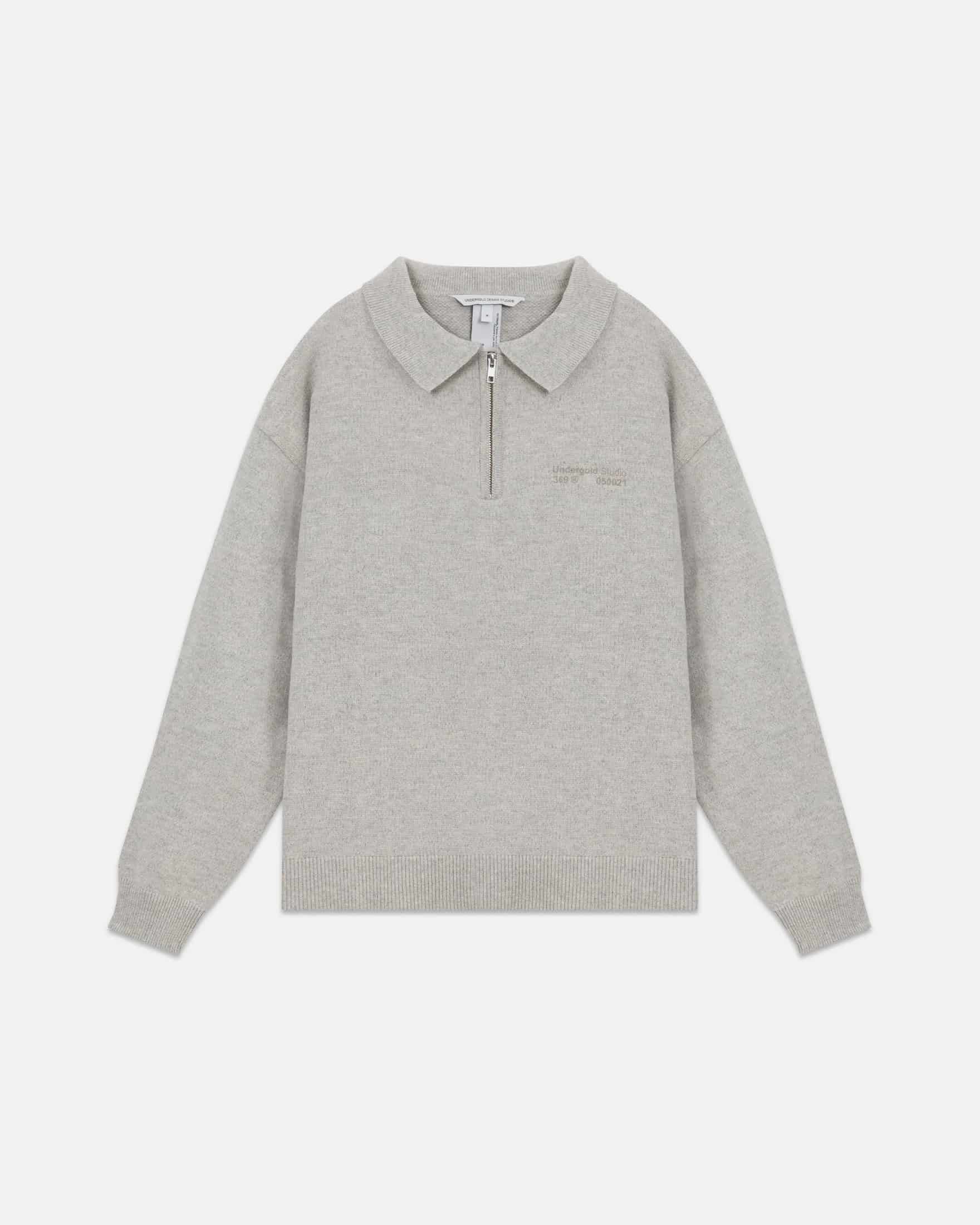 Line Knit Zip Up Long Sleeve Polo Shirt Seed Gray - miniatura 1