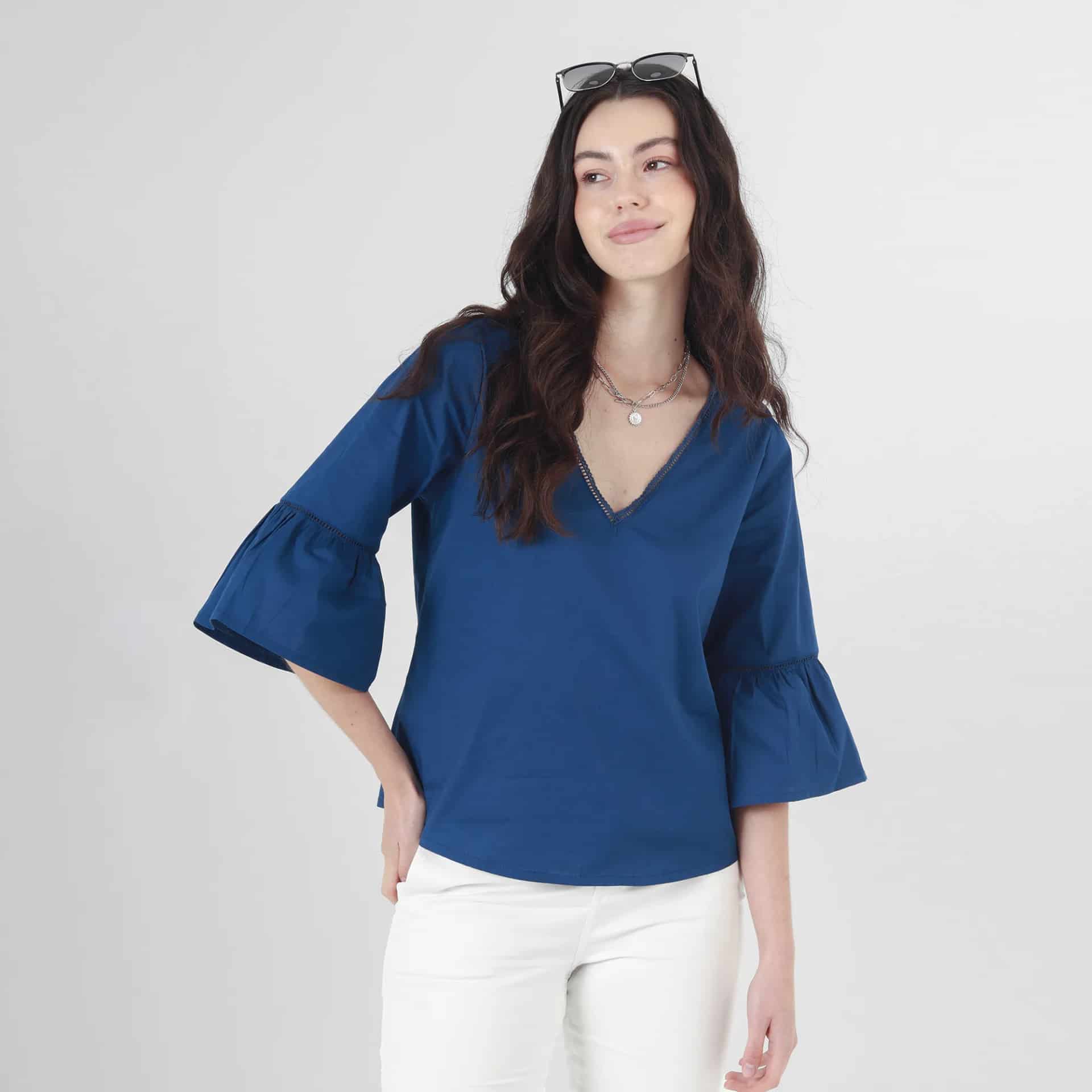 Blusa Cuello V Manga 3 Cuartos - miniatura 1