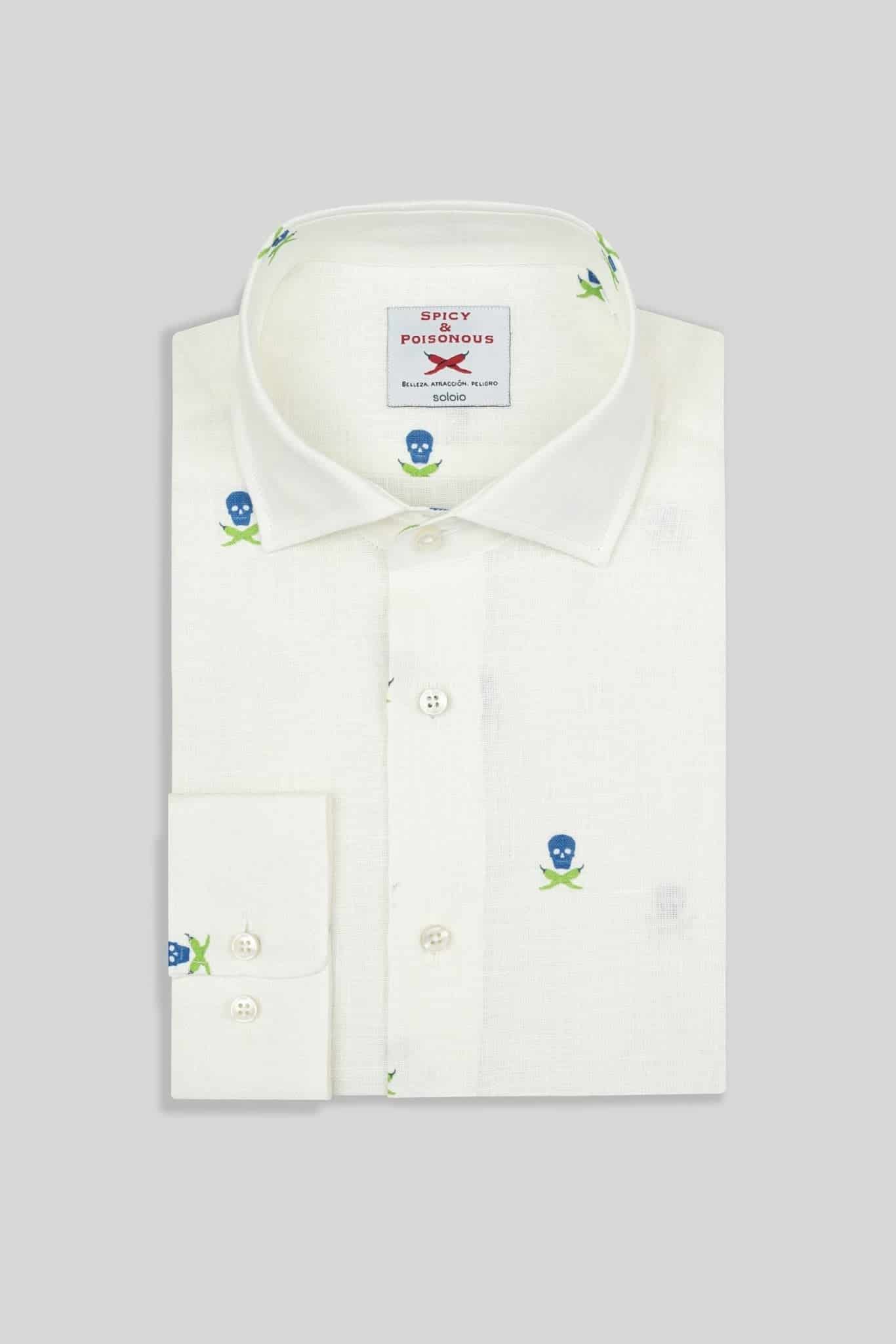 Men's linen shirt separated skulls white - miniatura 3
